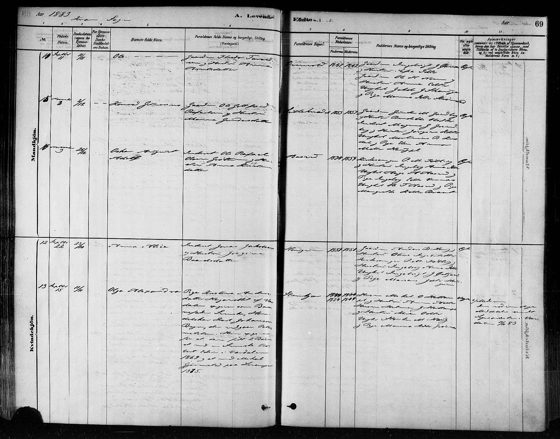 Ministerialprotokoller, klokkerbøker og fødselsregistre - Nord-Trøndelag, SAT/A-1458/746/L0449: Parish register (official) no. 746A07 /2, 1878-1899, p. 69