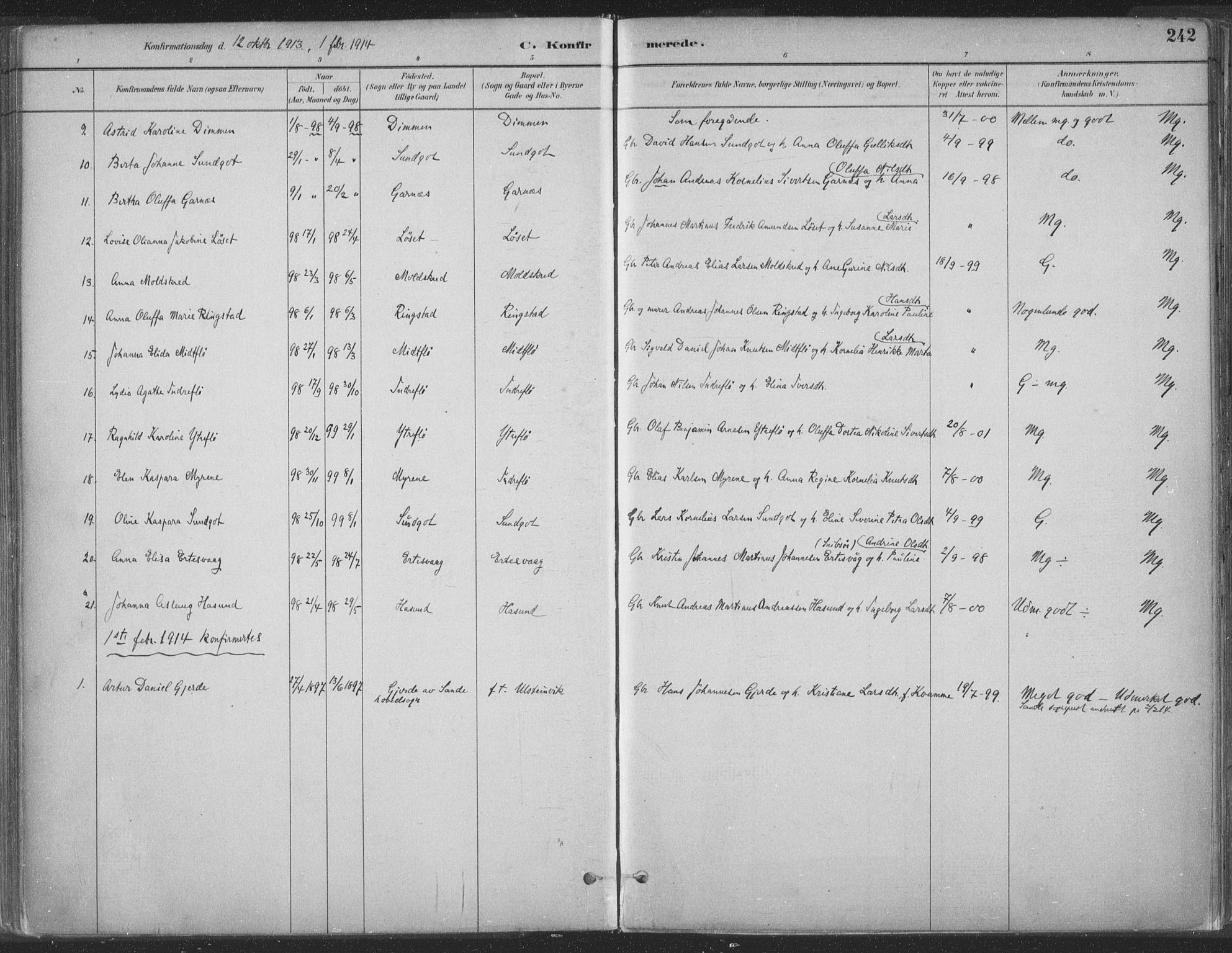 Ministerialprotokoller, klokkerbøker og fødselsregistre - Møre og Romsdal, AV/SAT-A-1454/509/L0106: Parish register (official) no. 509A04, 1883-1922, p. 242