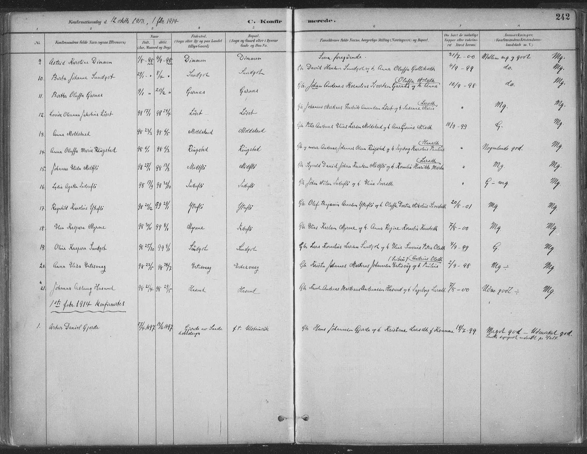 Ministerialprotokoller, klokkerbøker og fødselsregistre - Møre og Romsdal, SAT/A-1454/509/L0106: Parish register (official) no. 509A04, 1883-1922, p. 242