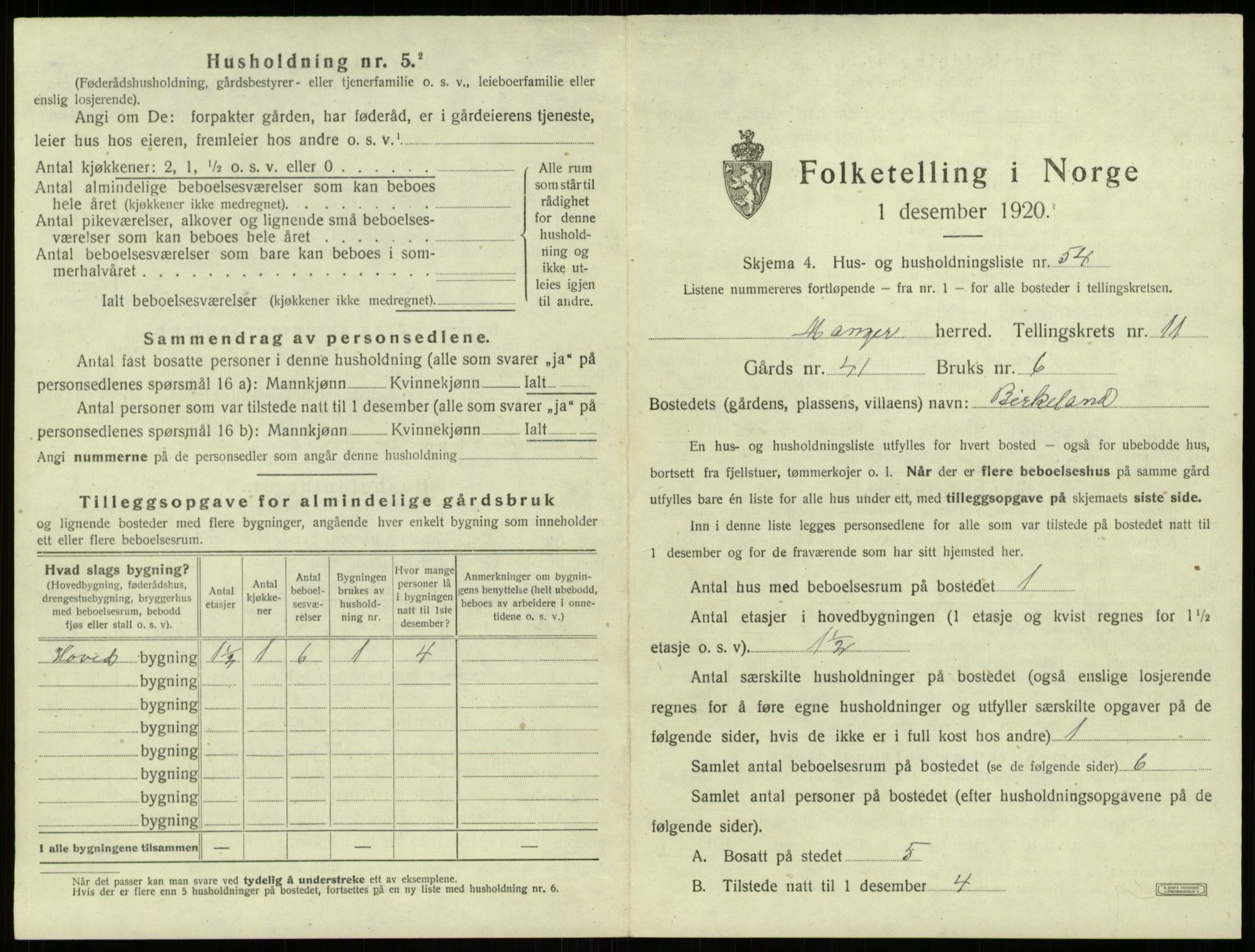 SAB, 1920 census for Manger, 1920, p. 966