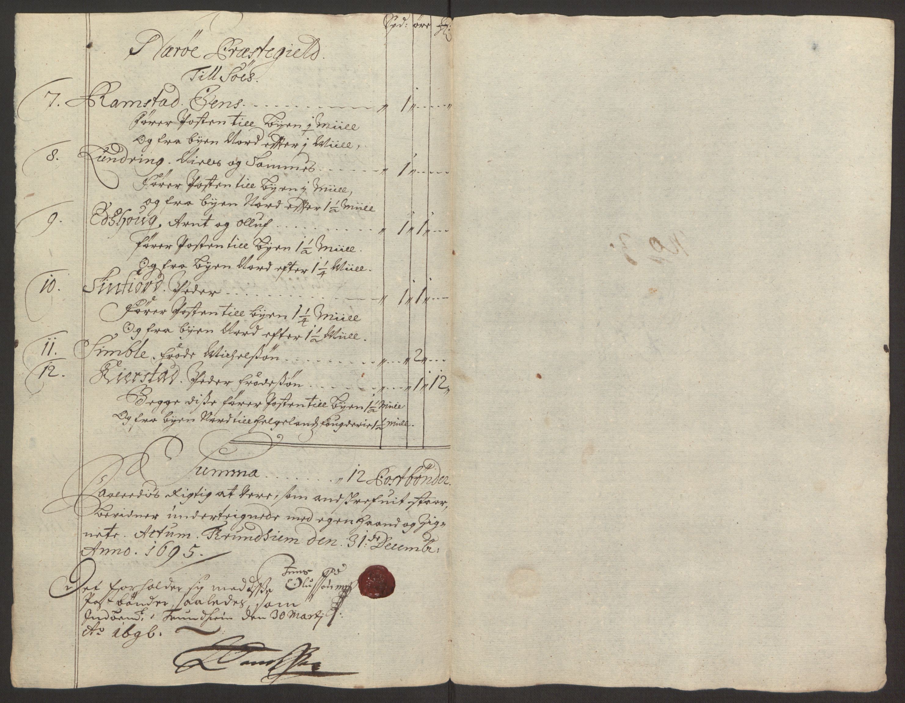 Rentekammeret inntil 1814, Reviderte regnskaper, Fogderegnskap, RA/EA-4092/R64/L4424: Fogderegnskap Namdal, 1692-1695, p. 518
