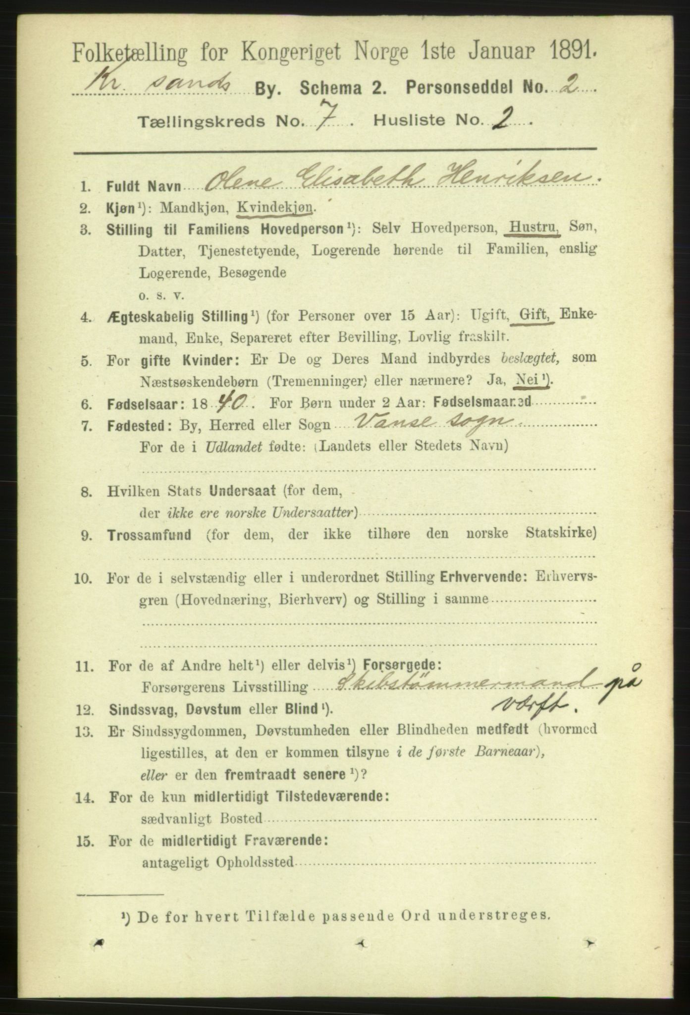 RA, 1891 census for 1001 Kristiansand, 1891, p. 4671