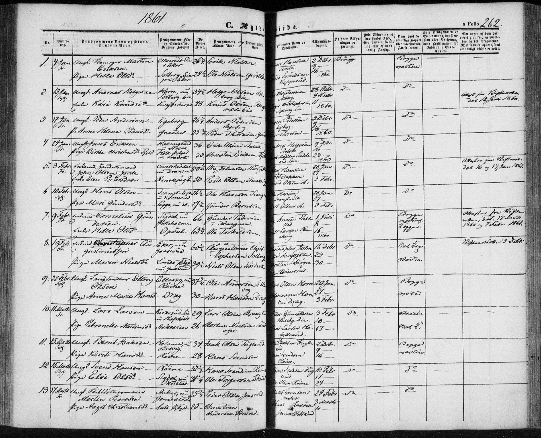 Lier kirkebøker, SAKO/A-230/F/Fa/L0012: Parish register (official) no. I 12, 1854-1864, p. 262