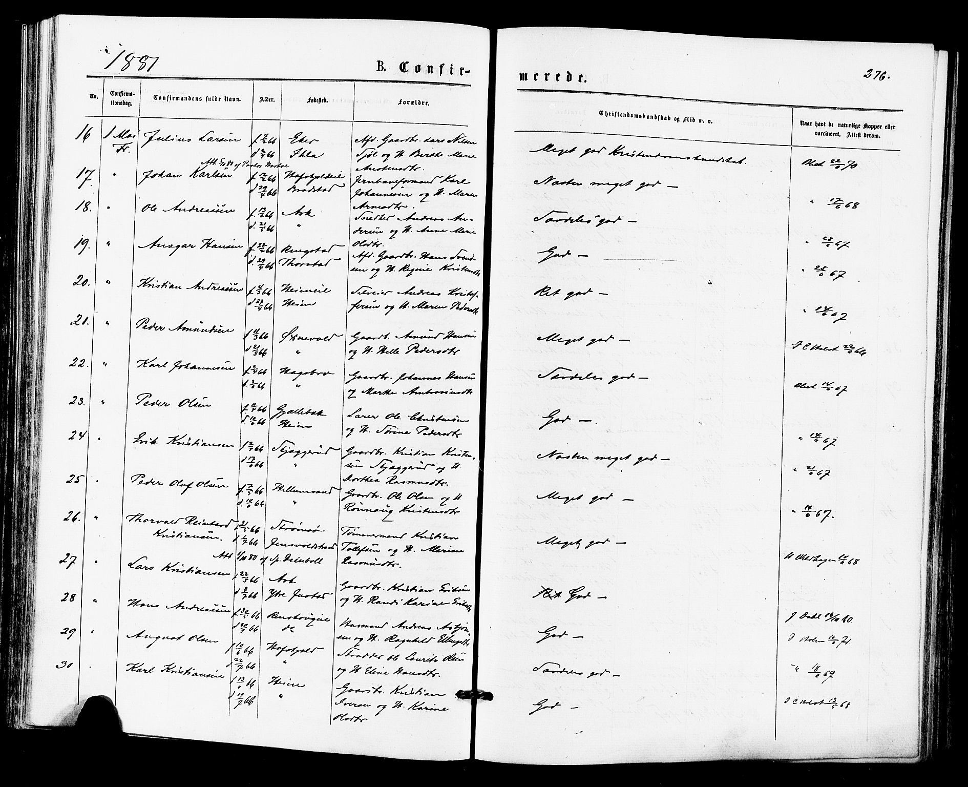 Lier kirkebøker, SAKO/A-230/F/Fa/L0014: Parish register (official) no. I 14, 1875-1882, p. 276
