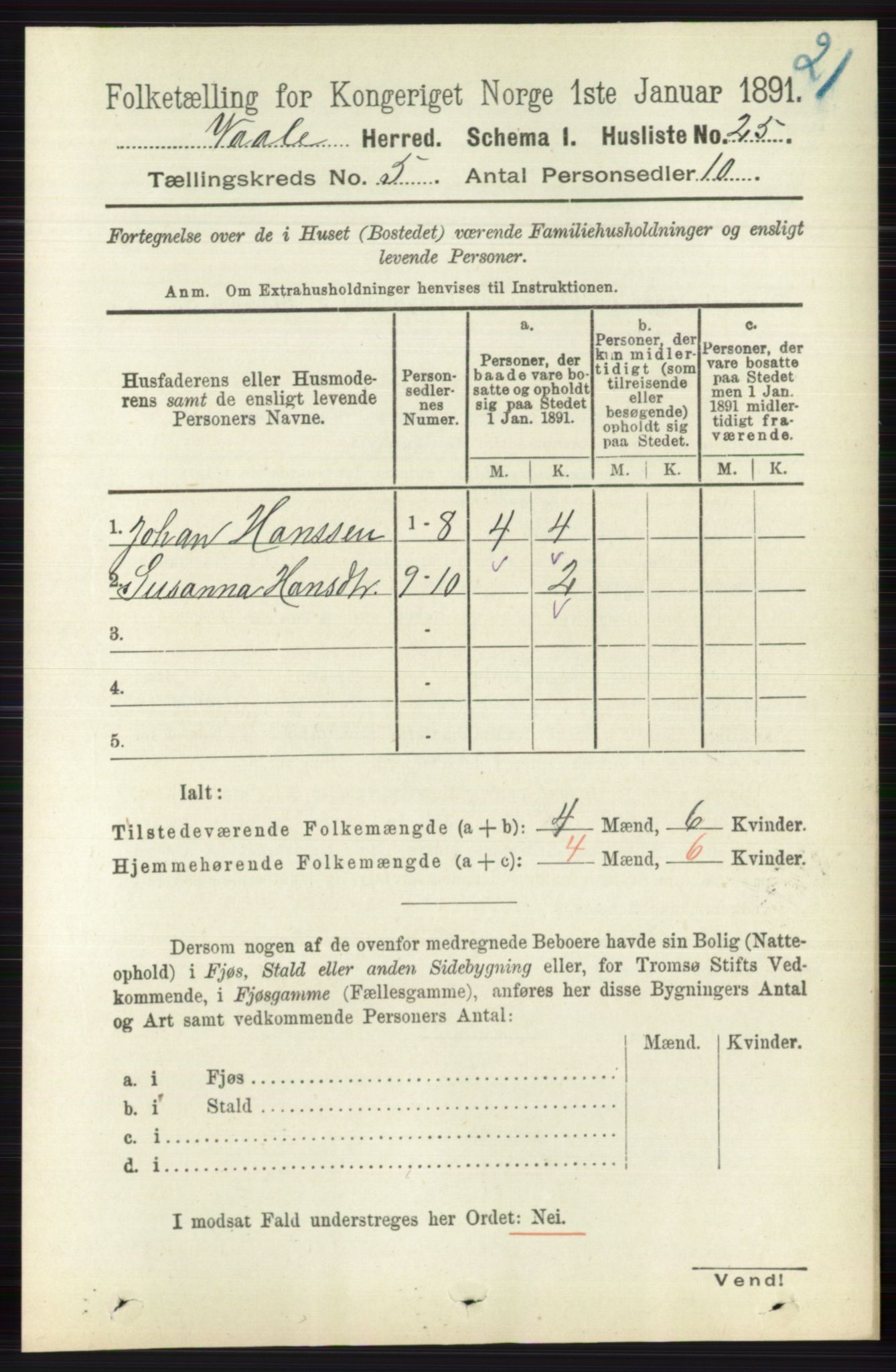 RA, 1891 census for 0716 Våle, 1891, p. 1326