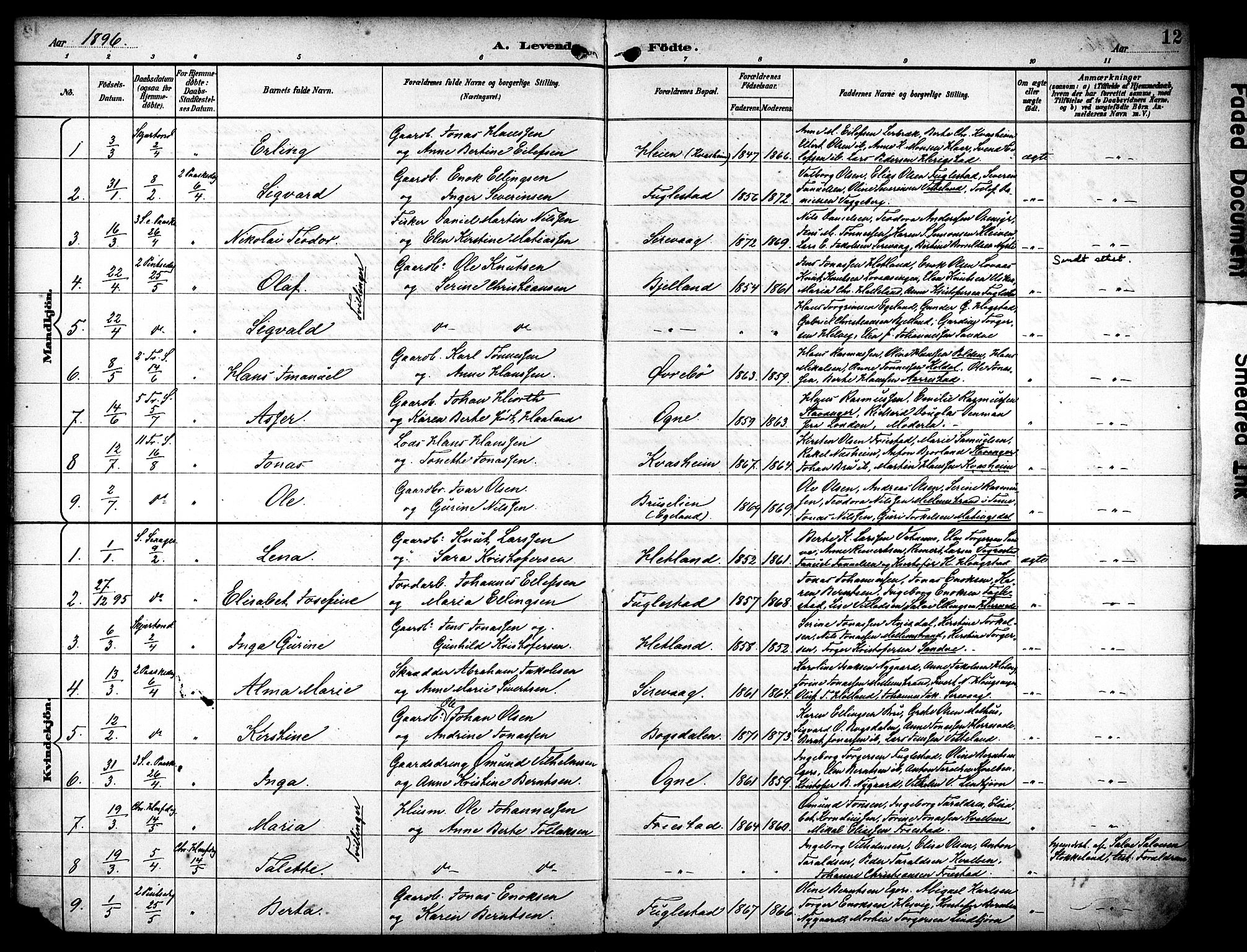 Eigersund sokneprestkontor, AV/SAST-A-101807/S08/L0020: Parish register (official) no. A 19, 1893-1910, p. 12