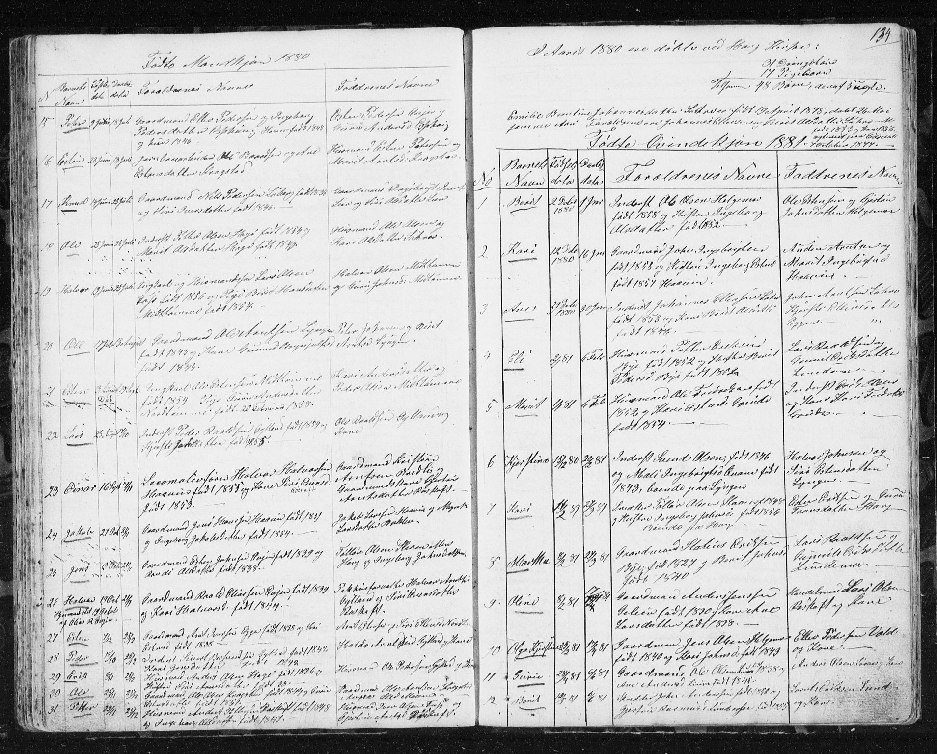 Ministerialprotokoller, klokkerbøker og fødselsregistre - Sør-Trøndelag, SAT/A-1456/692/L1110: Parish register (copy) no. 692C05, 1849-1889, p. 134