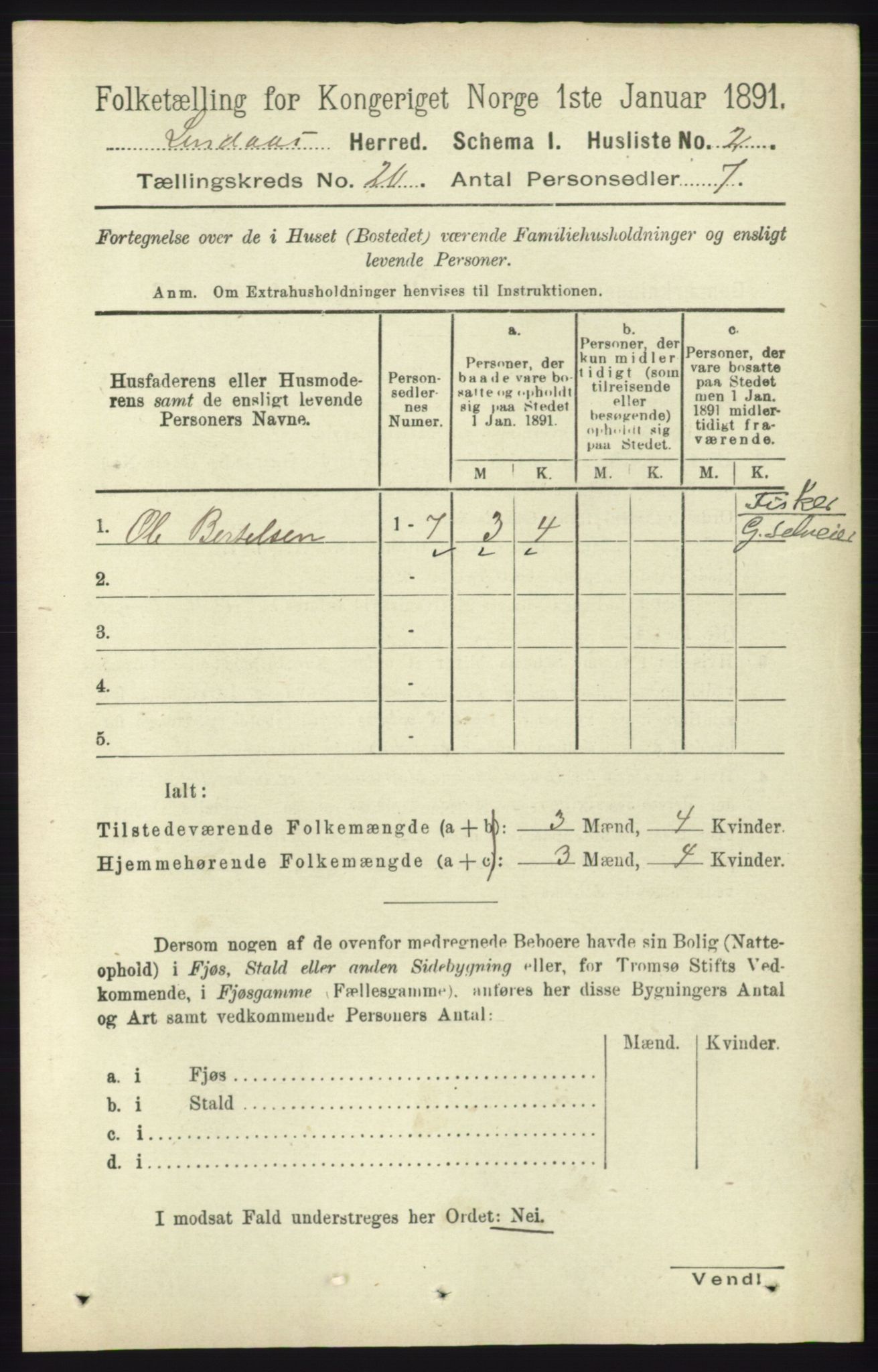 RA, 1891 census for 1263 Lindås, 1891, p. 7274