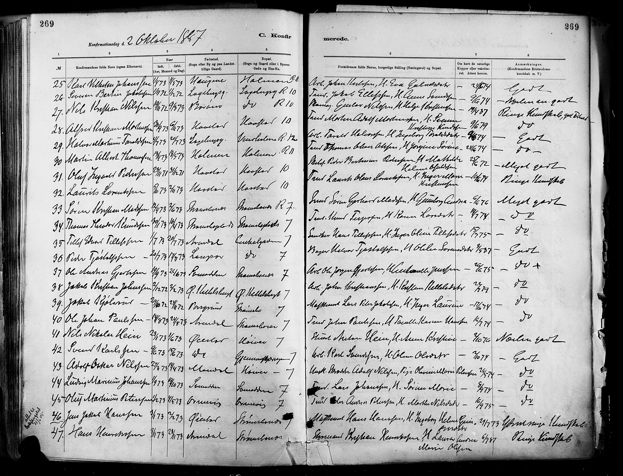 Barbu sokneprestkontor, AV/SAK-1111-0003/F/Fa/L0002: Parish register (official) no. A 2, 1883-1898, p. 269