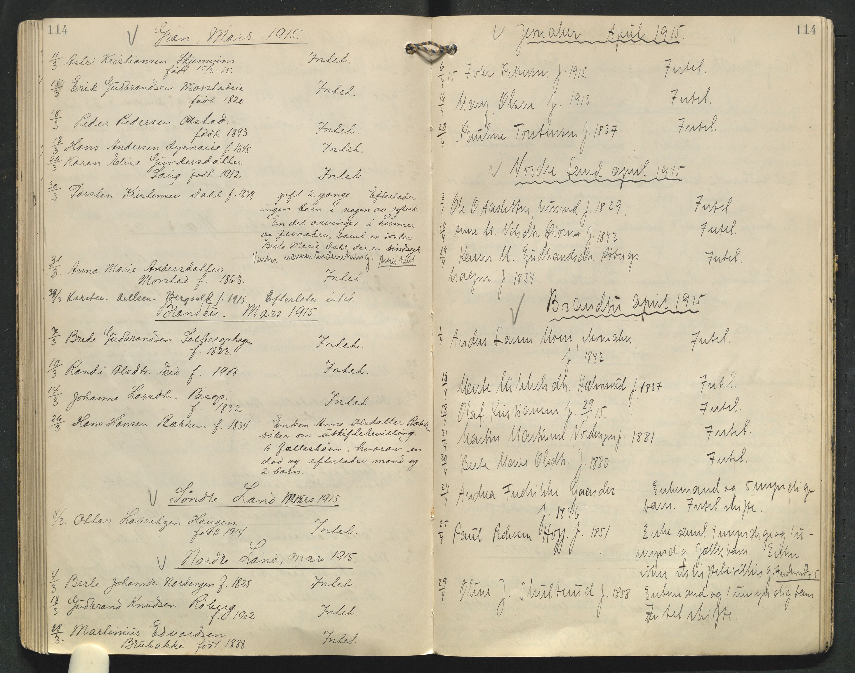 Hadeland og Land tingrett, AV/SAH-TING-010/J/Jg/L0008: Dødsfallsprotokoll, 1907-1915, p. 114