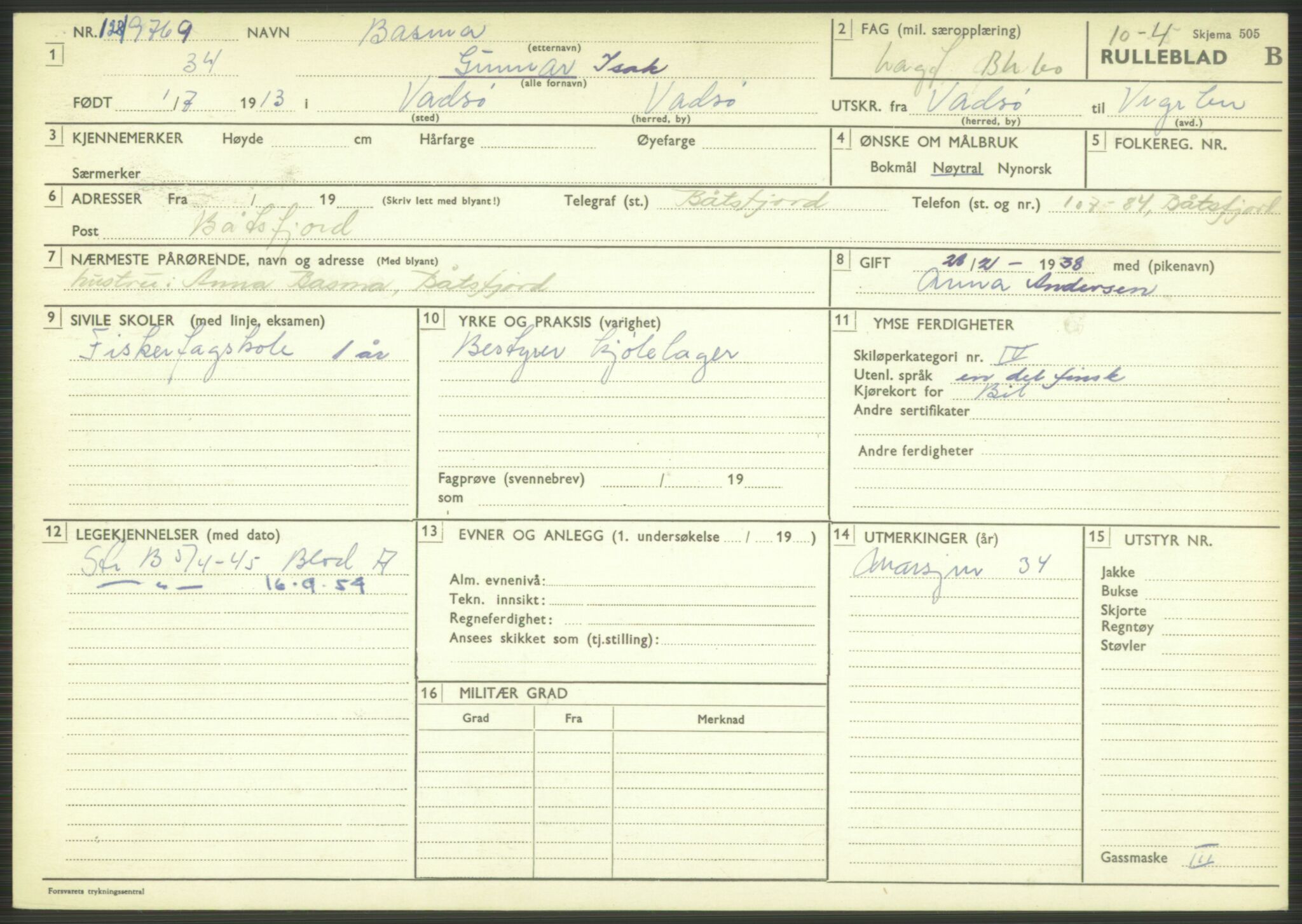 Forsvaret, Varanger bataljon, AV/RA-RAFA-2258/1/D/L0444: Rulleblad for menige født 1913-1914, 1913-1914, p. 26