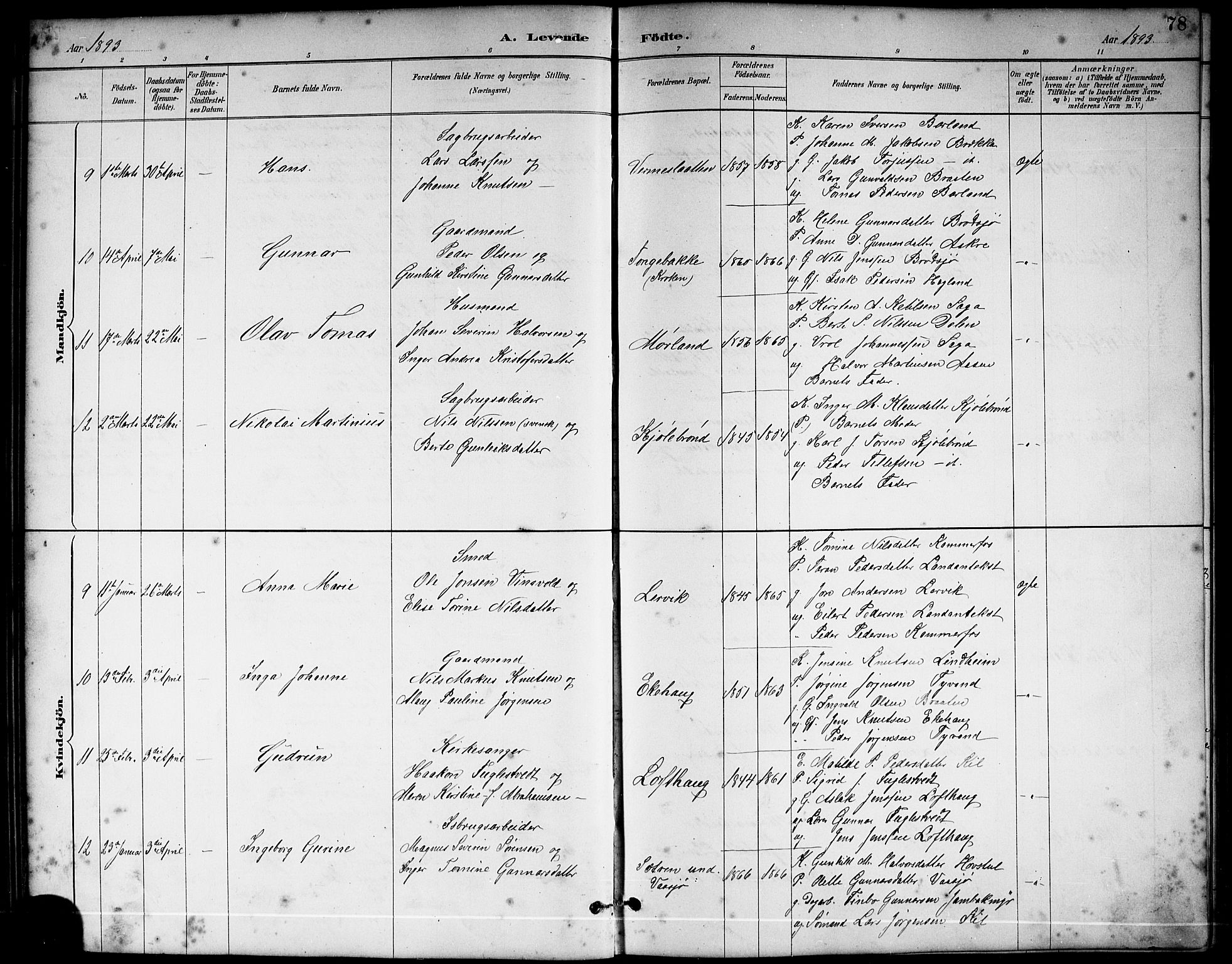 Sannidal kirkebøker, AV/SAKO-A-296/G/Ga/L0003: Parish register (copy) no. 3, 1887-1922, p. 78