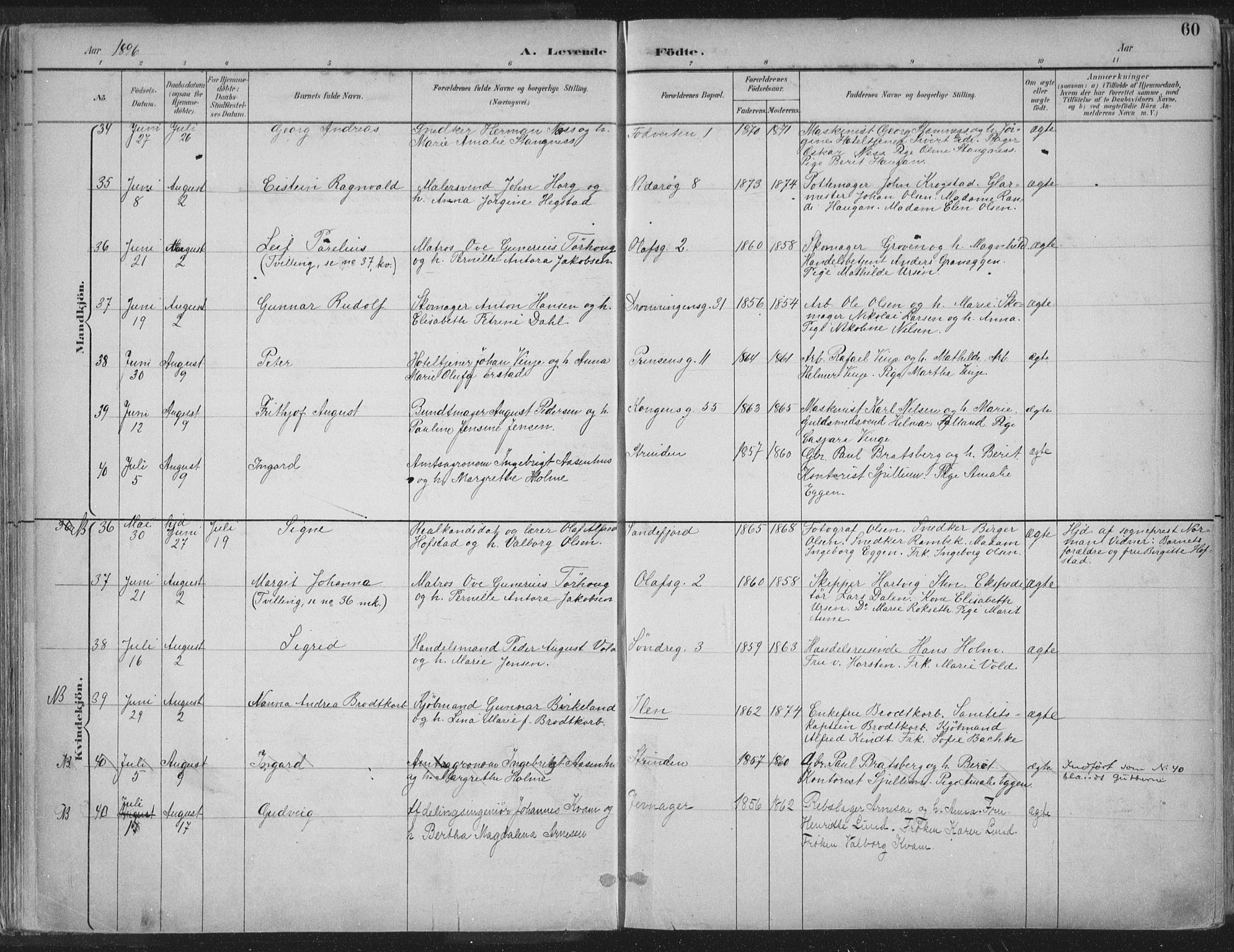 Ministerialprotokoller, klokkerbøker og fødselsregistre - Sør-Trøndelag, SAT/A-1456/601/L0062: Parish register (official) no. 601A30, 1891-1911, p. 60