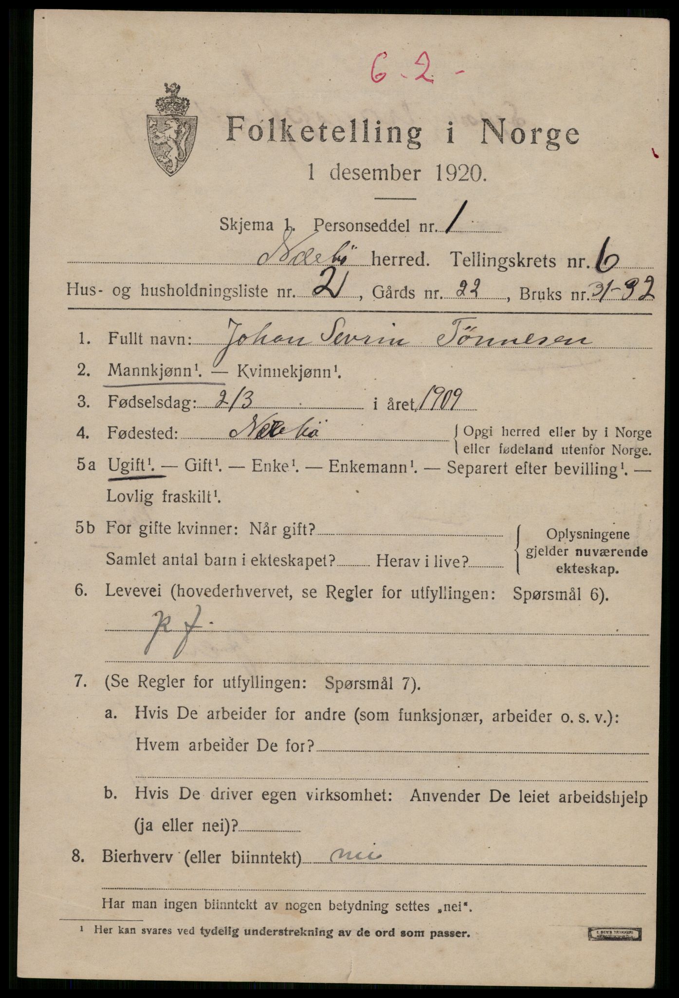 SAST, 1920 census for Nærbø, 1920, p. 3623