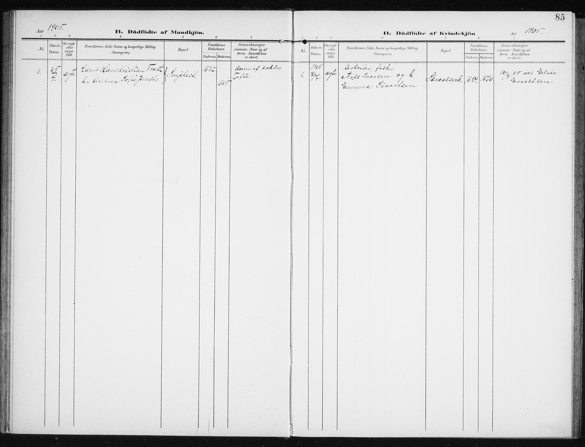 Sand/Bjarkøy sokneprestkontor, AV/SATØ-S-0811/I/Ia/Iaa/L0005kirke: Parish register (official) no. 5, 1905-1914, p. 85