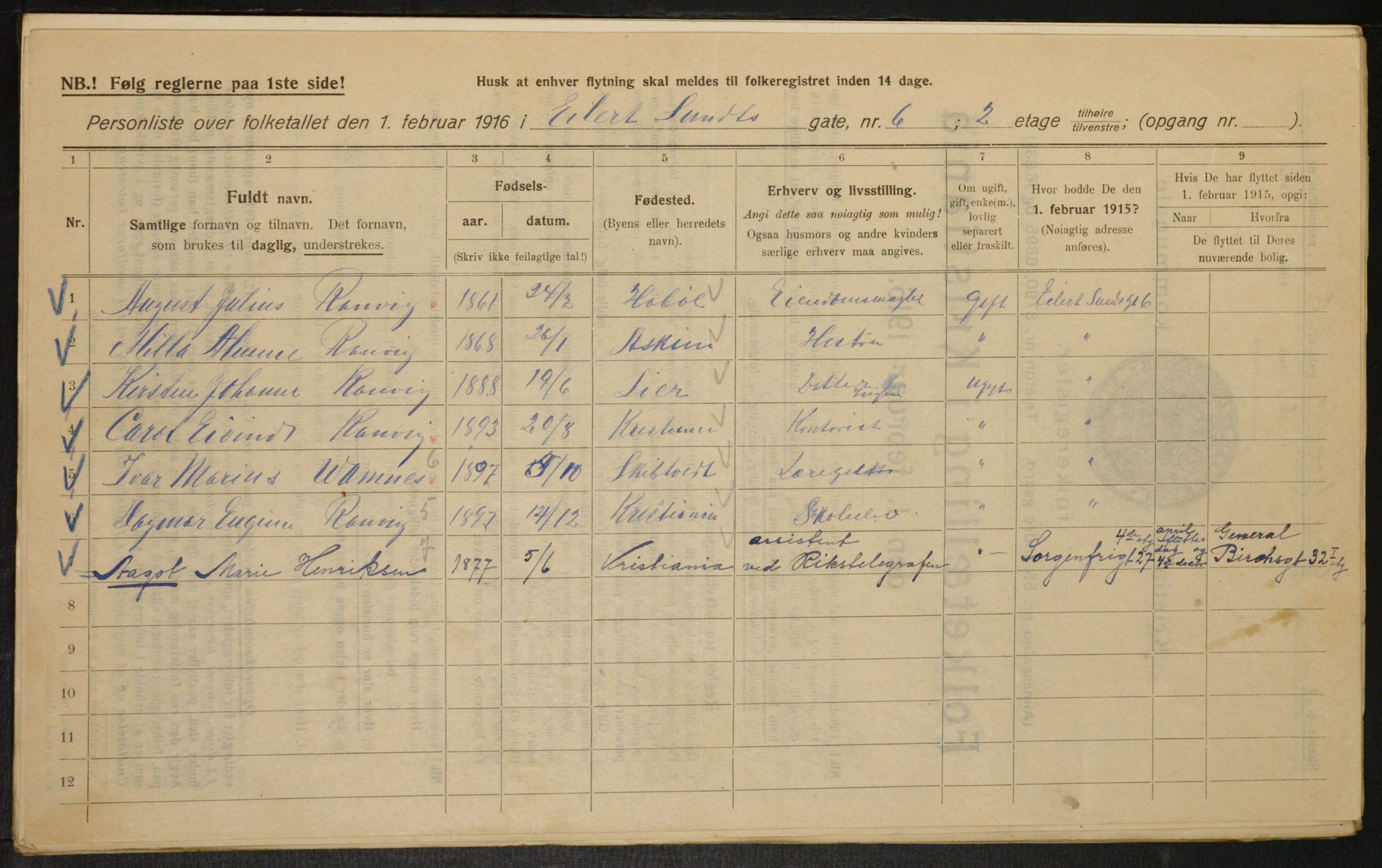 OBA, Municipal Census 1916 for Kristiania, 1916, p. 19207