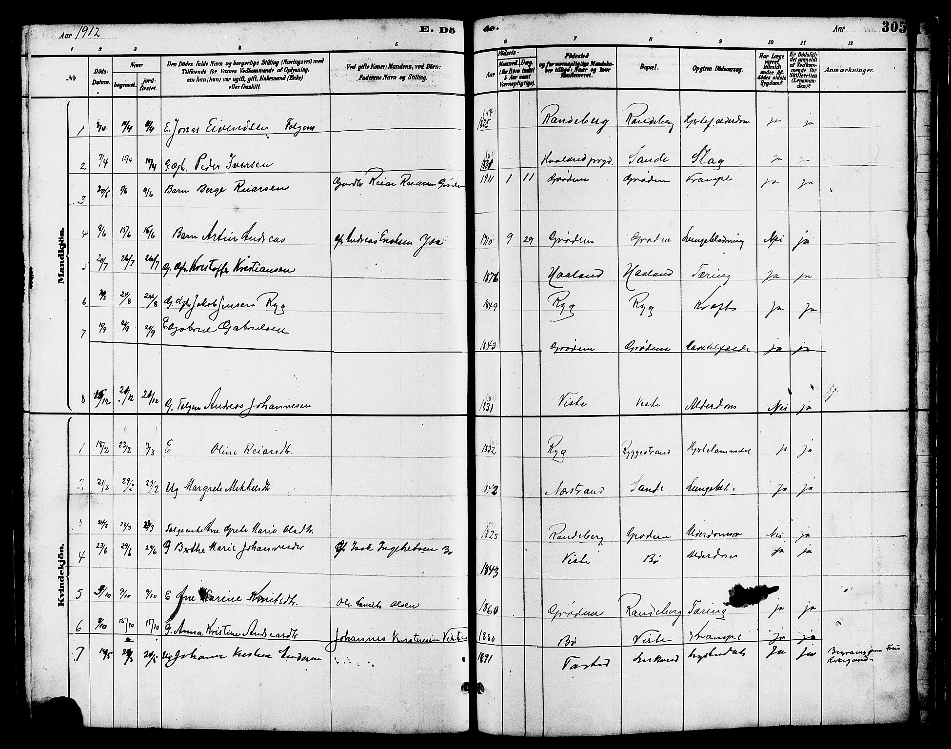 Hetland sokneprestkontor, SAST/A-101826/30/30BB/L0006: Parish register (copy) no. B 6, 1878-1921, p. 305