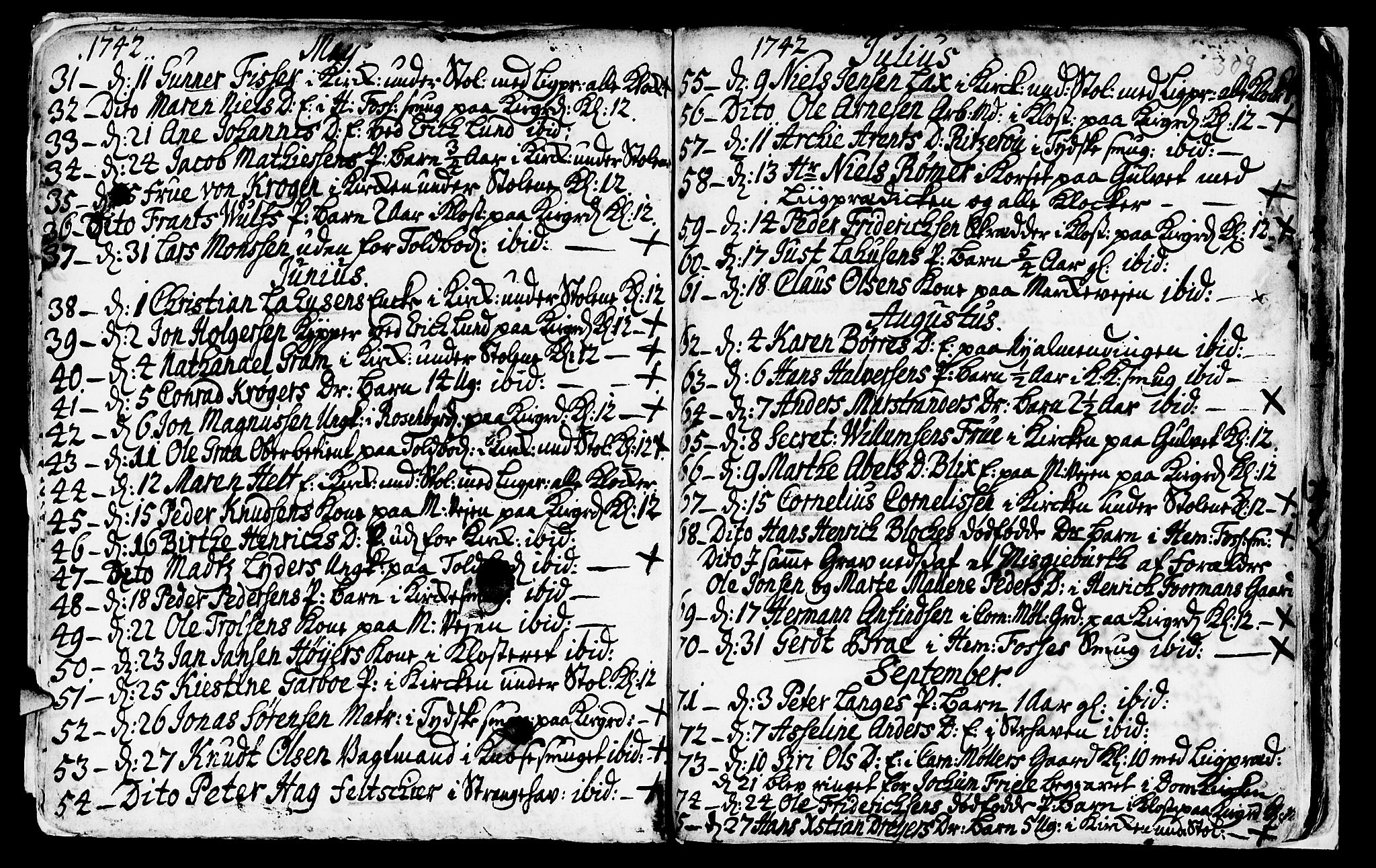 Nykirken Sokneprestembete, SAB/A-77101/H/Haa/L0009: Parish register (official) no. A 9, 1689-1759, p. 309