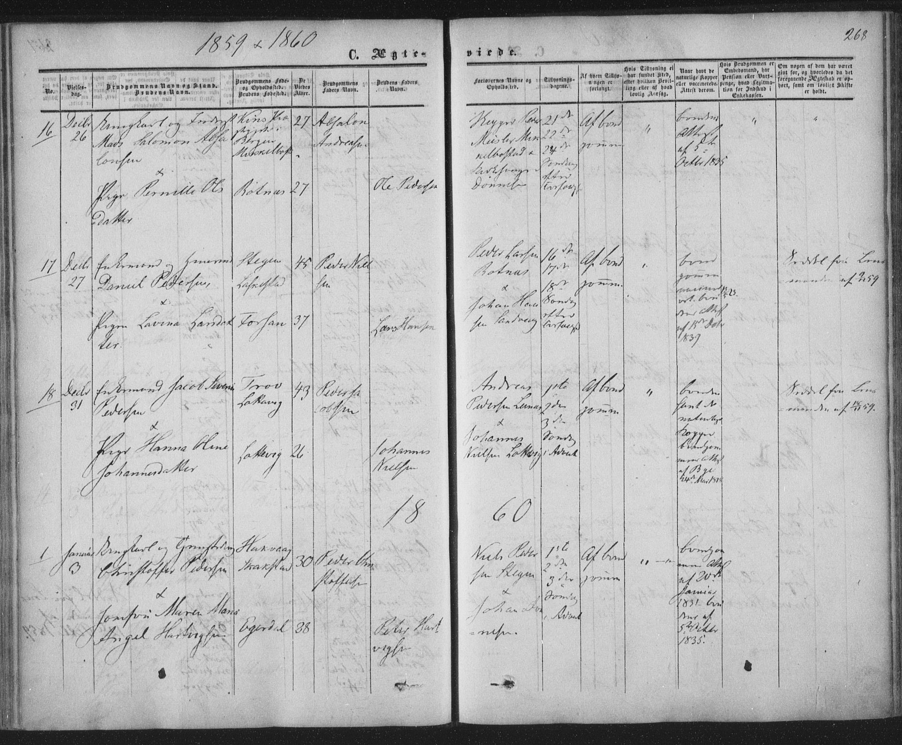 Ministerialprotokoller, klokkerbøker og fødselsregistre - Nordland, AV/SAT-A-1459/855/L0800: Parish register (official) no. 855A08, 1852-1864, p. 268