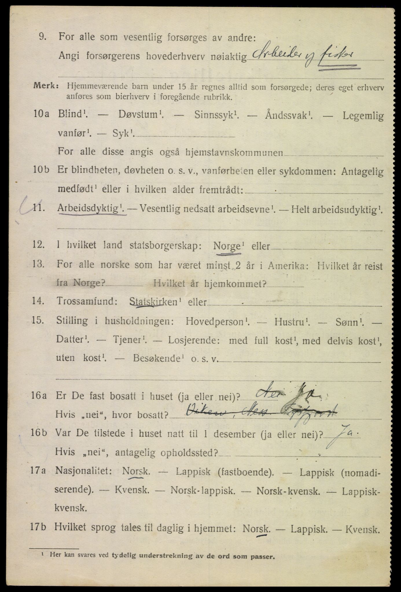 SAT, 1920 census for Tysfjord, 1920, p. 2256