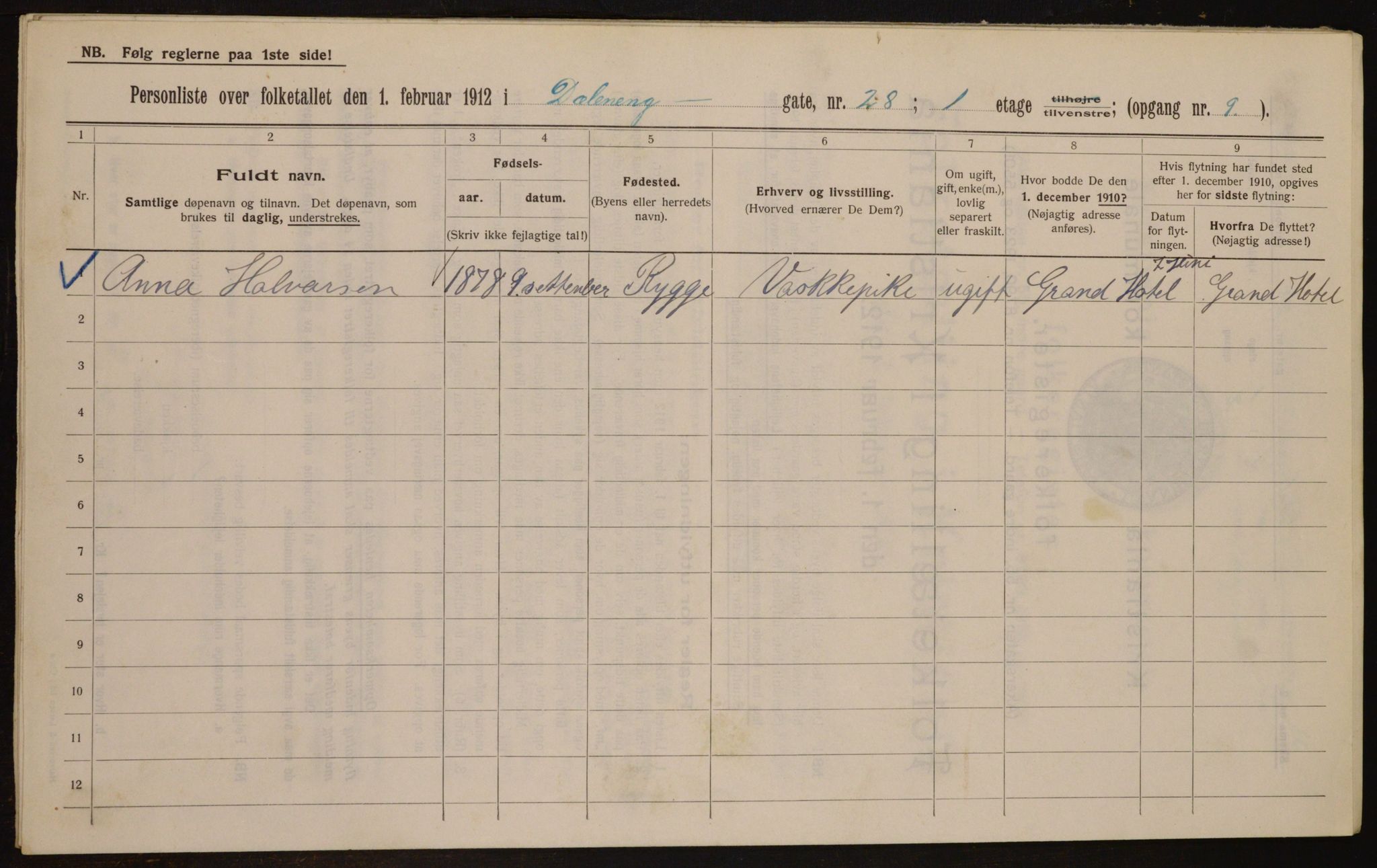 OBA, Municipal Census 1912 for Kristiania, 1912, p. 17484