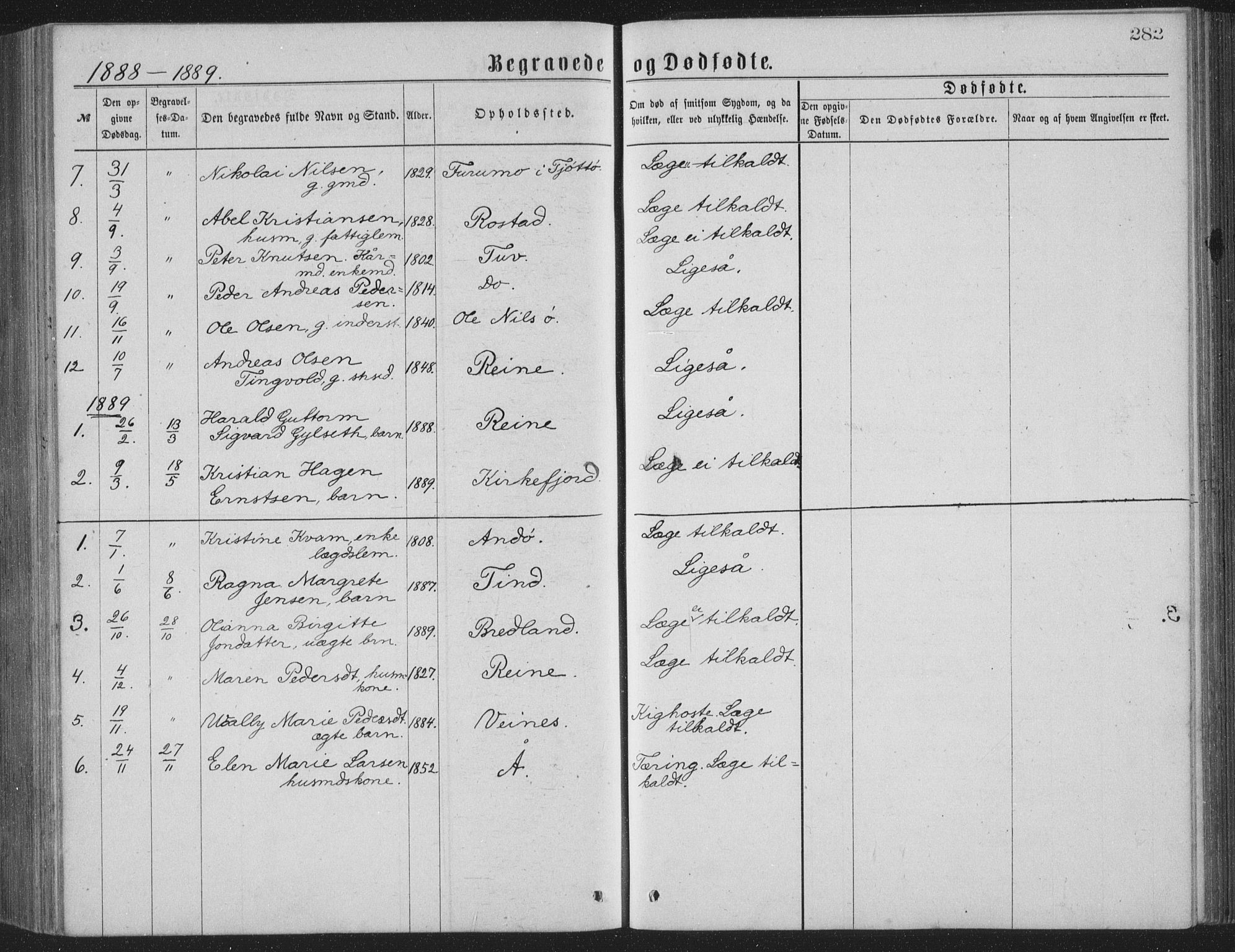 Ministerialprotokoller, klokkerbøker og fødselsregistre - Nordland, AV/SAT-A-1459/886/L1225: Parish register (copy) no. 886C02, 1874-1896, p. 282