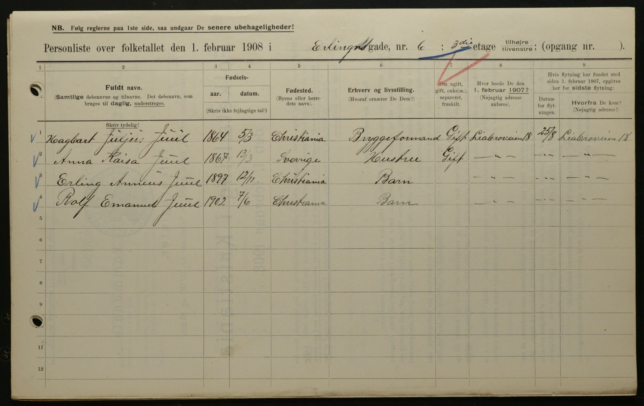 OBA, Municipal Census 1908 for Kristiania, 1908, p. 20035