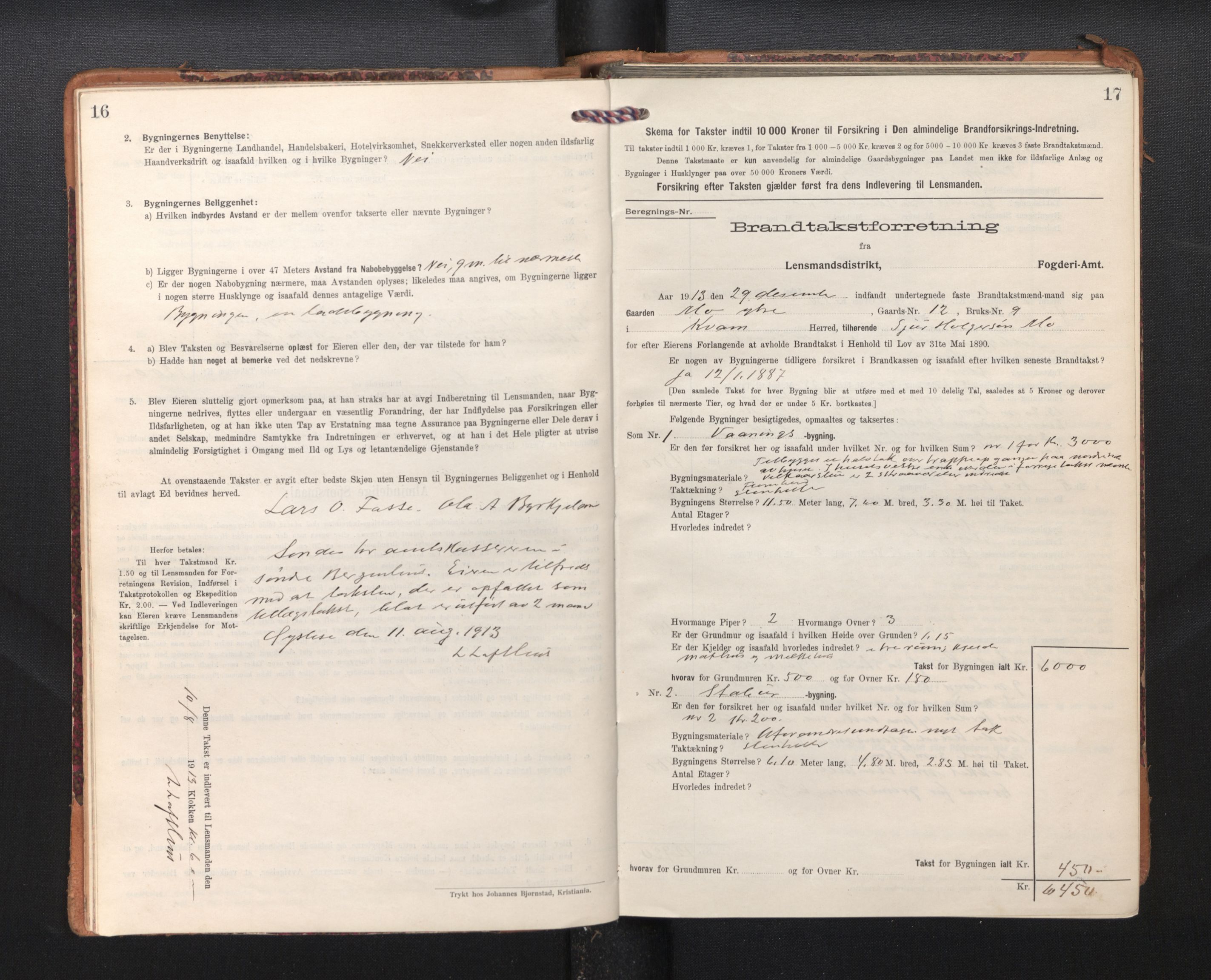 Lensmannen i Kvam, SAB/A-33201/0012/L0006: Branntakstprotokoll, skjematakst, 1913-1955, p. 16-17