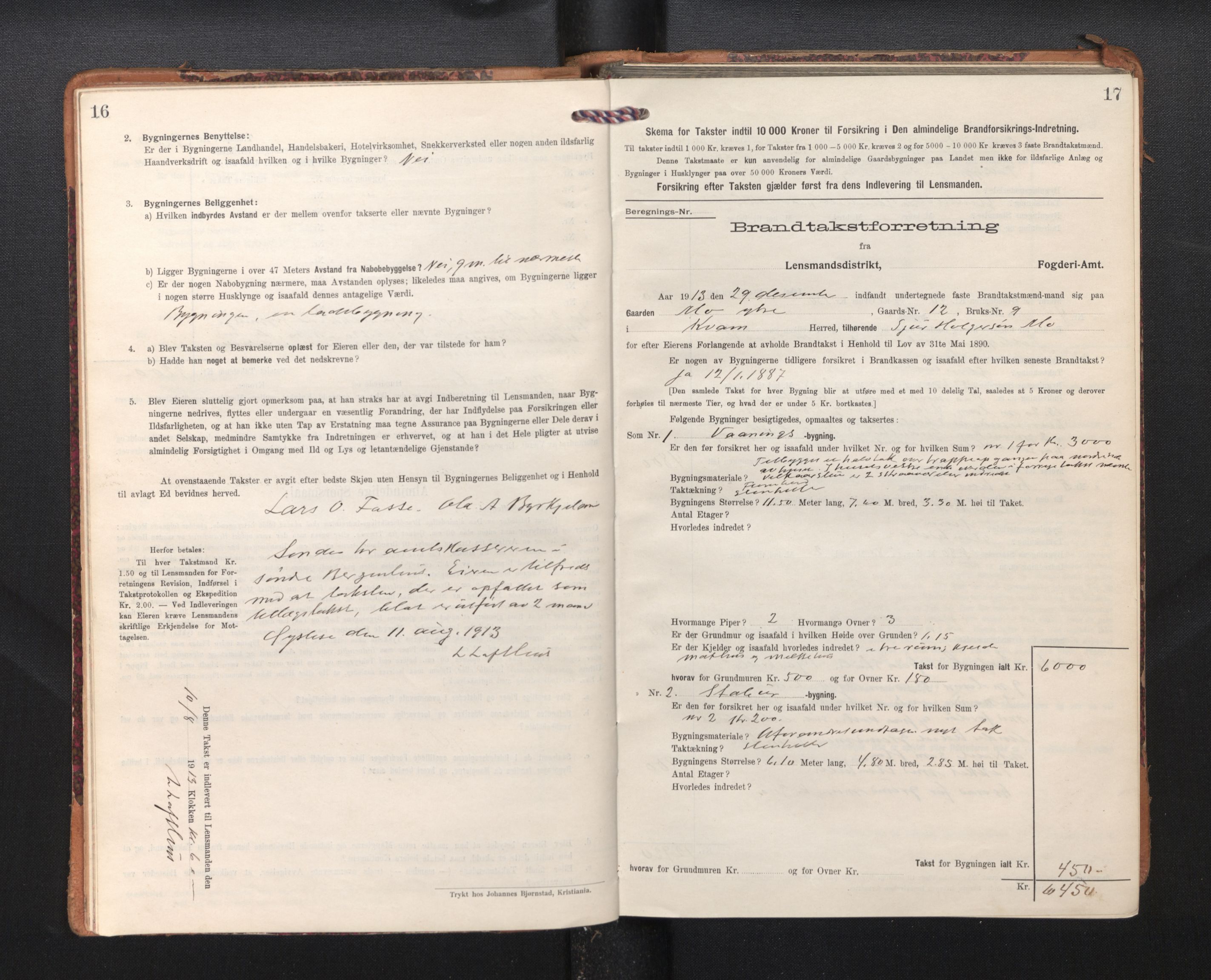 Lensmannen i Kvam, AV/SAB-A-33201/0012/L0006: Branntakstprotokoll, skjematakst, 1913-1955, p. 16-17