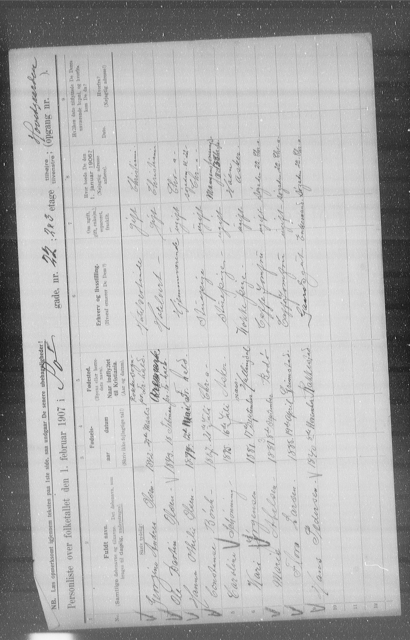 OBA, Municipal Census 1907 for Kristiania, 1907, p. 48629