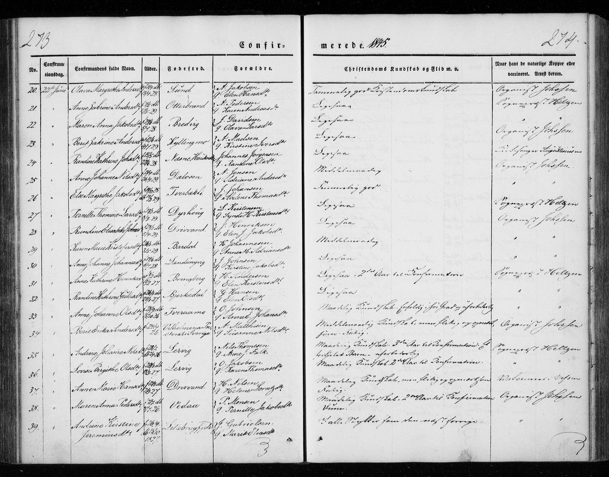 Ministerialprotokoller, klokkerbøker og fødselsregistre - Nordland, AV/SAT-A-1459/825/L0355: Parish register (official) no. 825A09, 1842-1863, p. 273-274