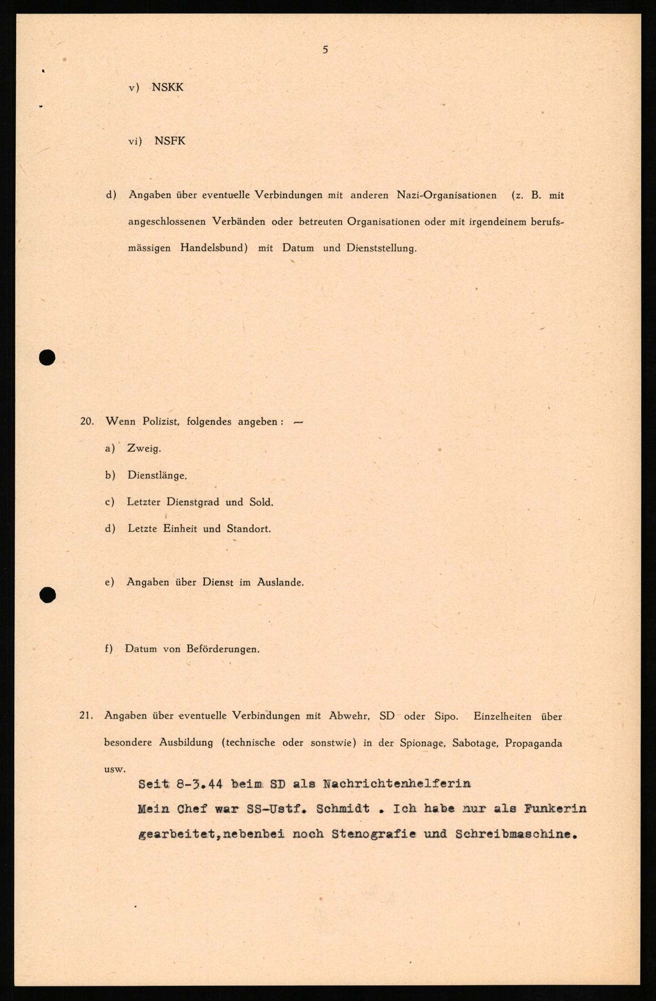 Forsvaret, Forsvarets overkommando II, RA/RAFA-3915/D/Db/L0014: CI Questionaires. Tyske okkupasjonsstyrker i Norge. Tyskere., 1945-1946, p. 6