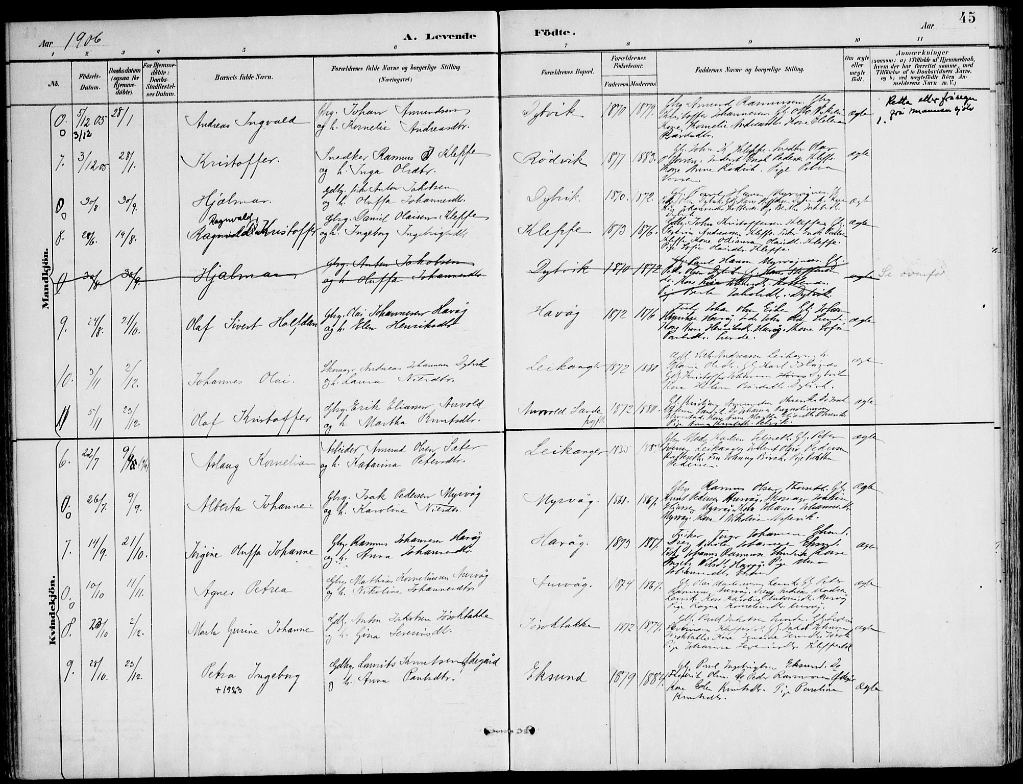 Ministerialprotokoller, klokkerbøker og fødselsregistre - Møre og Romsdal, AV/SAT-A-1454/508/L0095: Parish register (official) no. 508A02, 1887-1920, p. 45