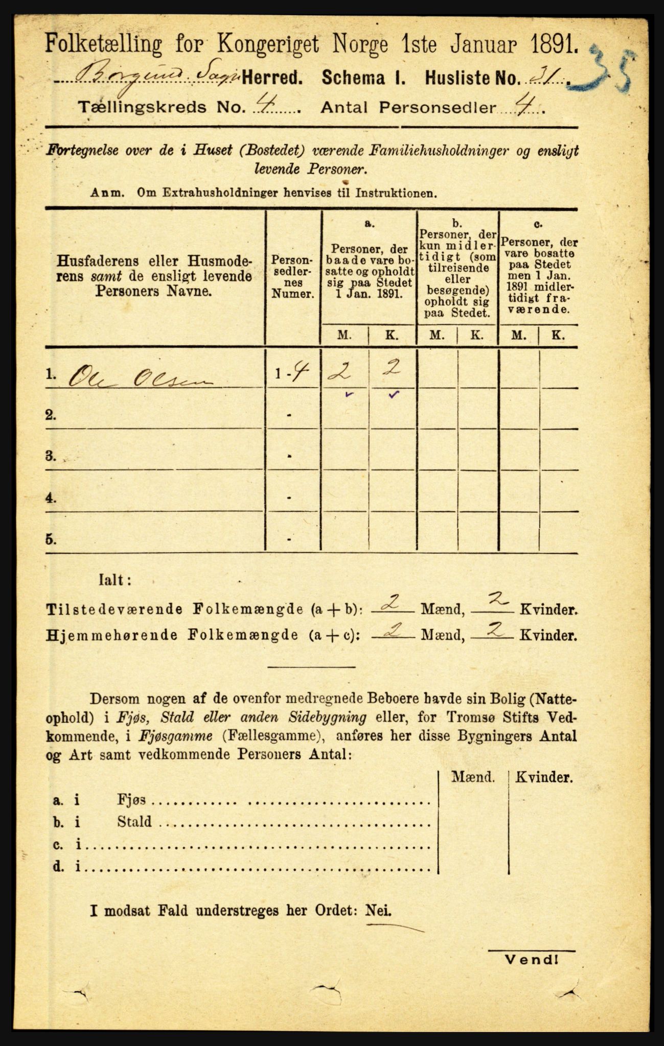 RA, 1891 census for 1423 Borgund, 1891, p. 821