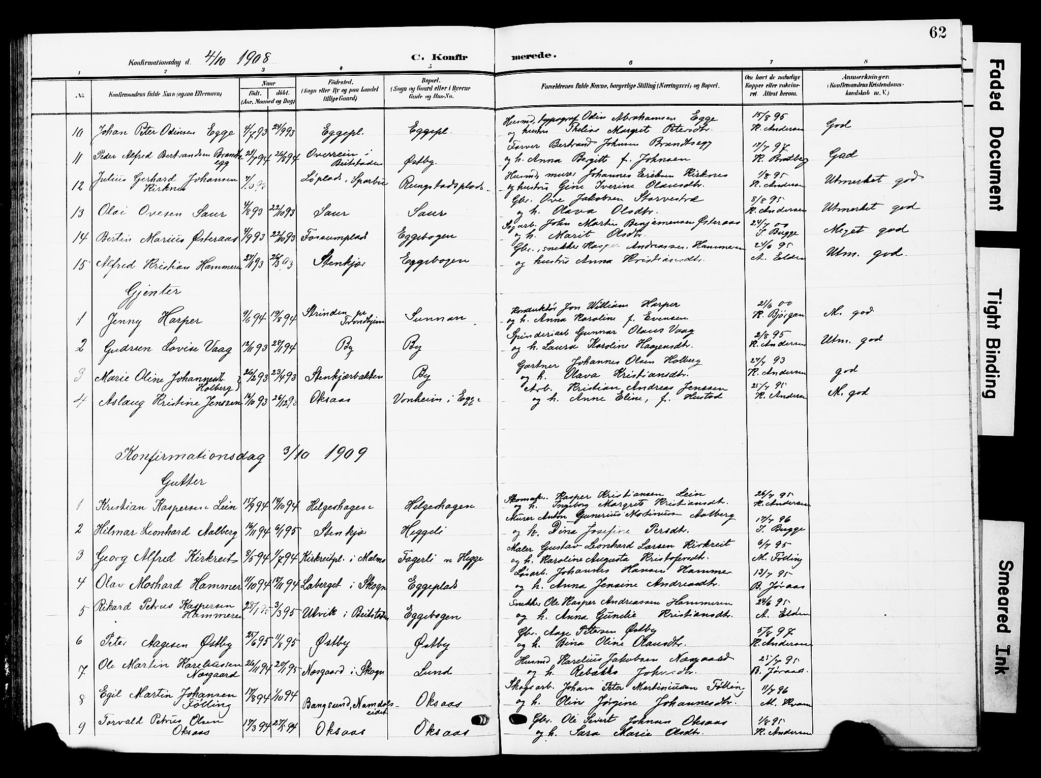 Ministerialprotokoller, klokkerbøker og fødselsregistre - Nord-Trøndelag, AV/SAT-A-1458/740/L0381: Parish register (copy) no. 740C02, 1903-1914, p. 62