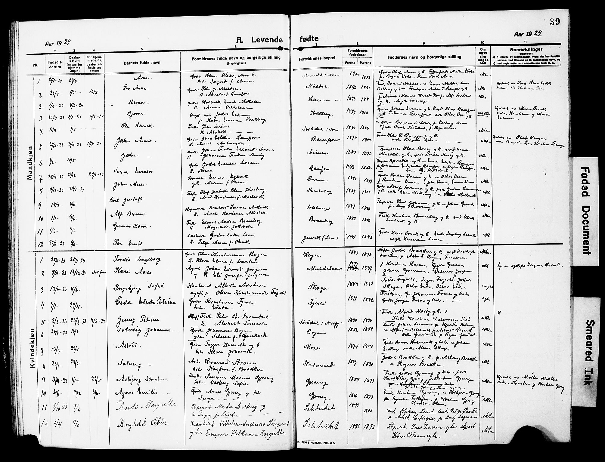 Ministerialprotokoller, klokkerbøker og fødselsregistre - Nord-Trøndelag, SAT/A-1458/780/L0653: Parish register (copy) no. 780C05, 1911-1927, p. 39
