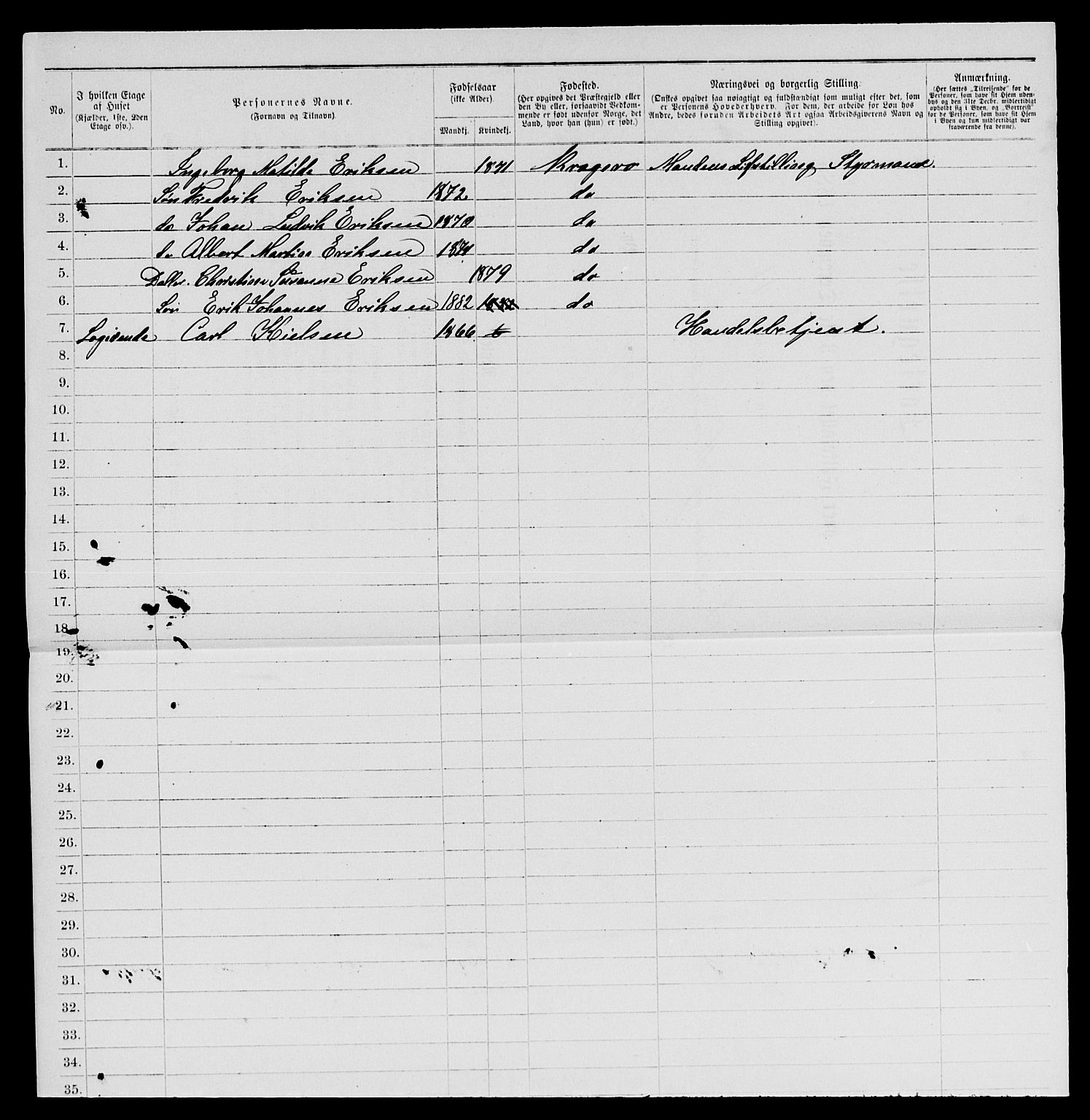 SAKO, 1885 census for 0801 Kragerø, 1885, p. 738