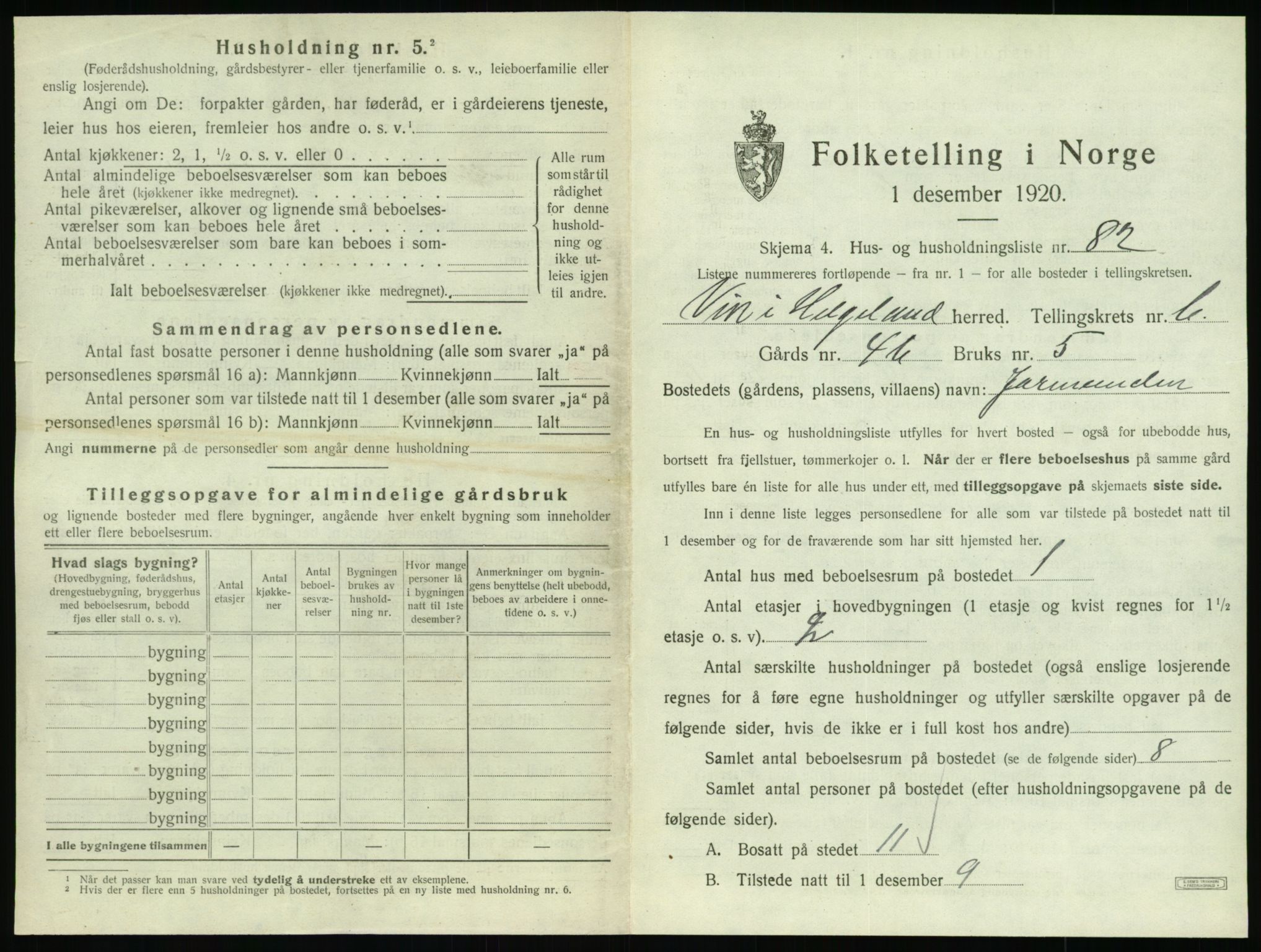 SAT, 1920 census for Vik, 1920, p. 619