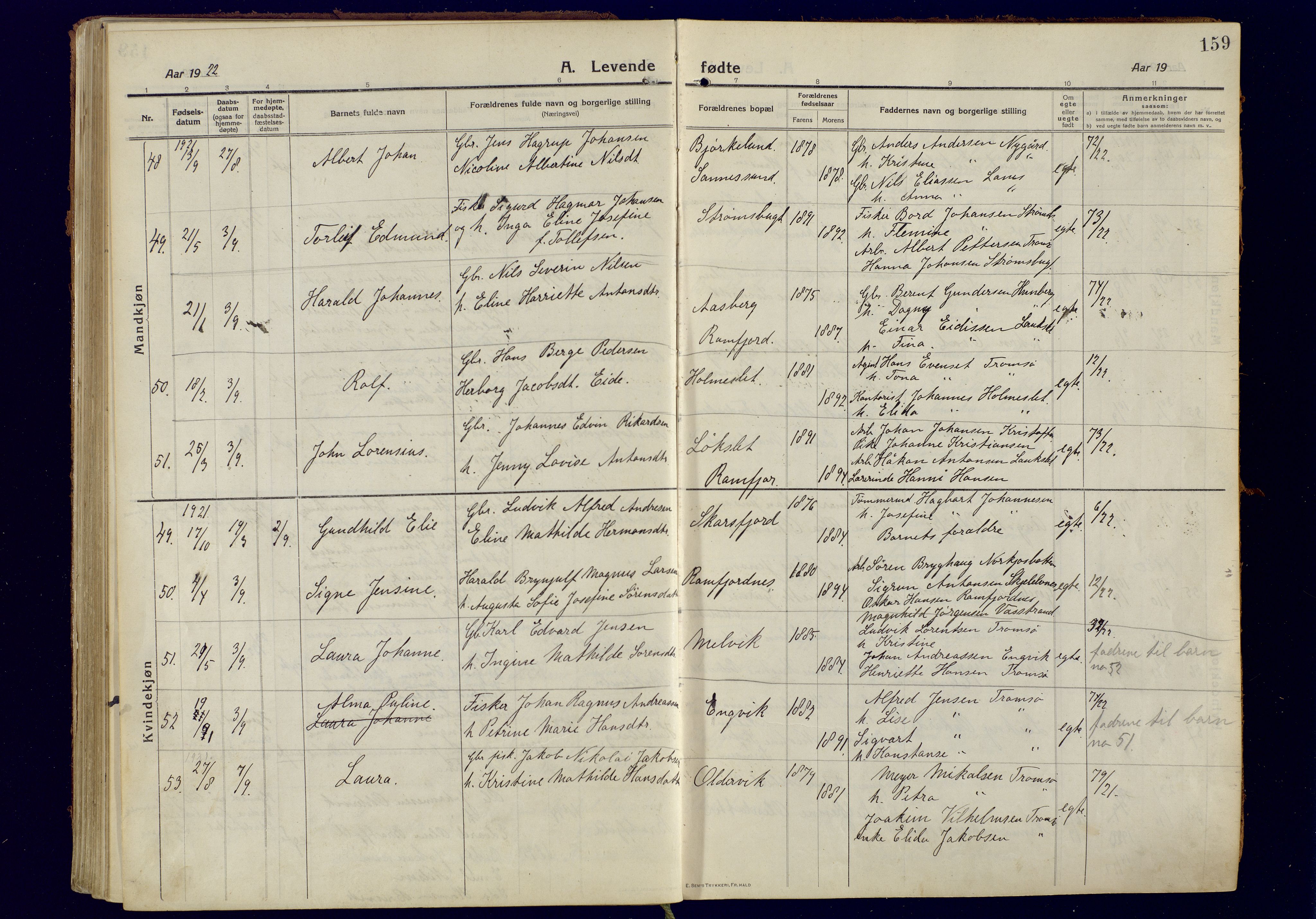 Tromsøysund sokneprestkontor, AV/SATØ-S-1304/G/Ga/L0008kirke: Parish register (official) no. 8, 1914-1922, p. 159