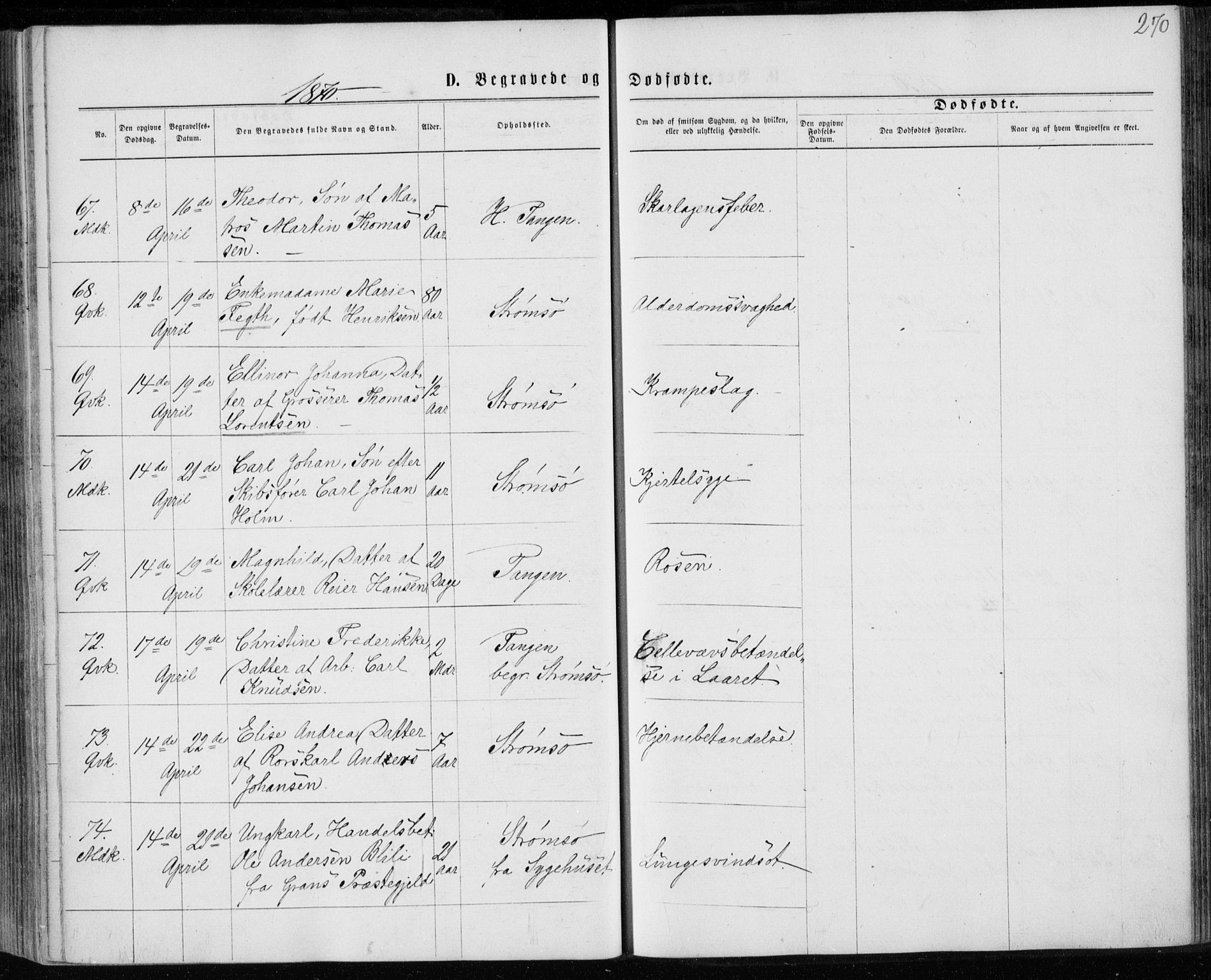Strømsø kirkebøker, SAKO/A-246/F/Fa/L0016: Parish register (official) no. I 16, 1868-1873, p. 270