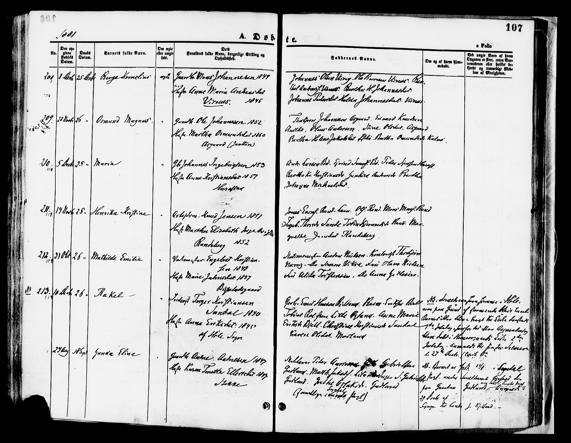 Hetland sokneprestkontor, SAST/A-101826/30/30BA/L0008: Parish register (official) no. A 8, 1877-1884, p. 107