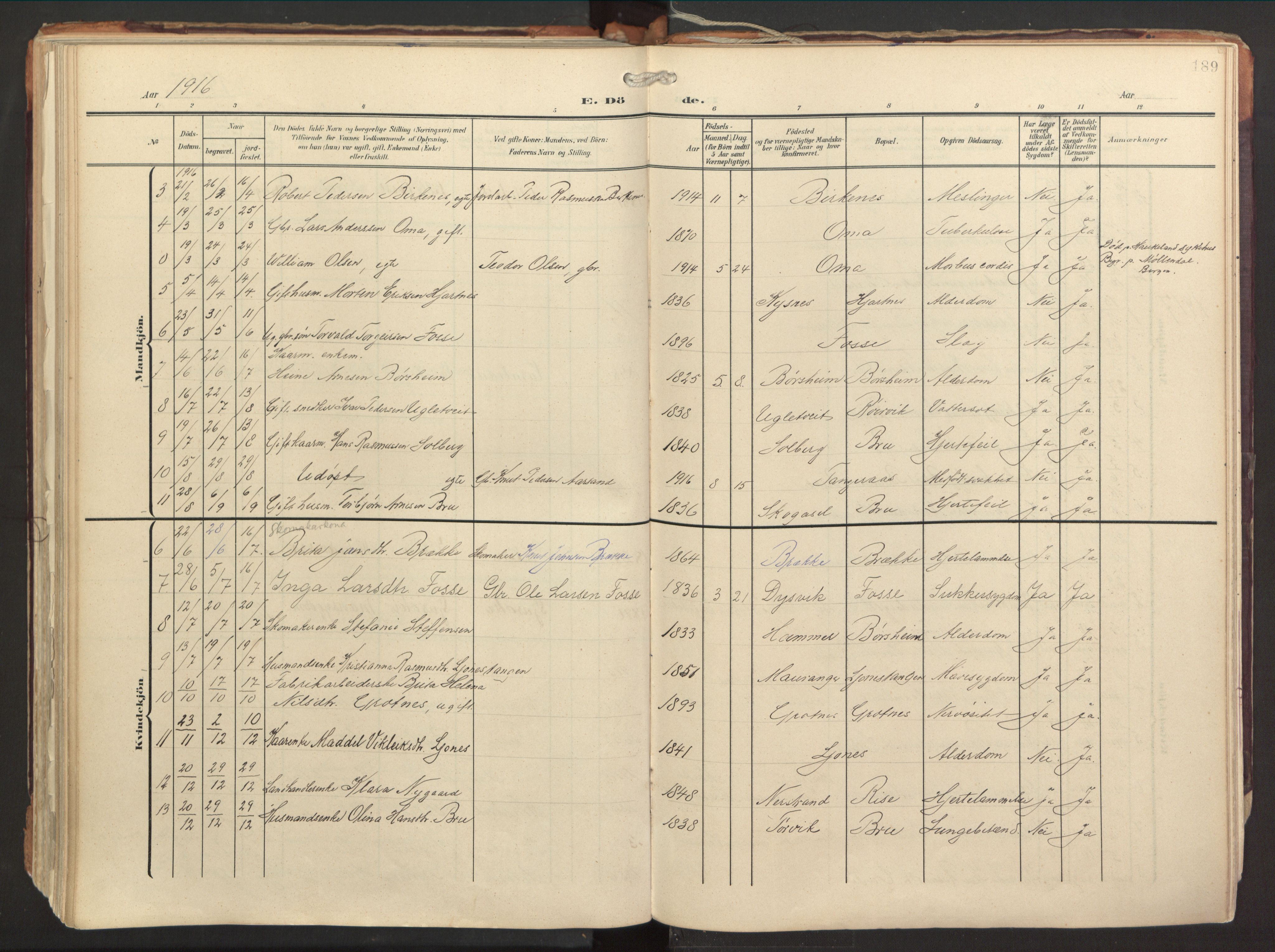 Strandebarm sokneprestembete, SAB/A-78401/H/Haa: Parish register (official) no. B 2, 1909-1941, p. 189