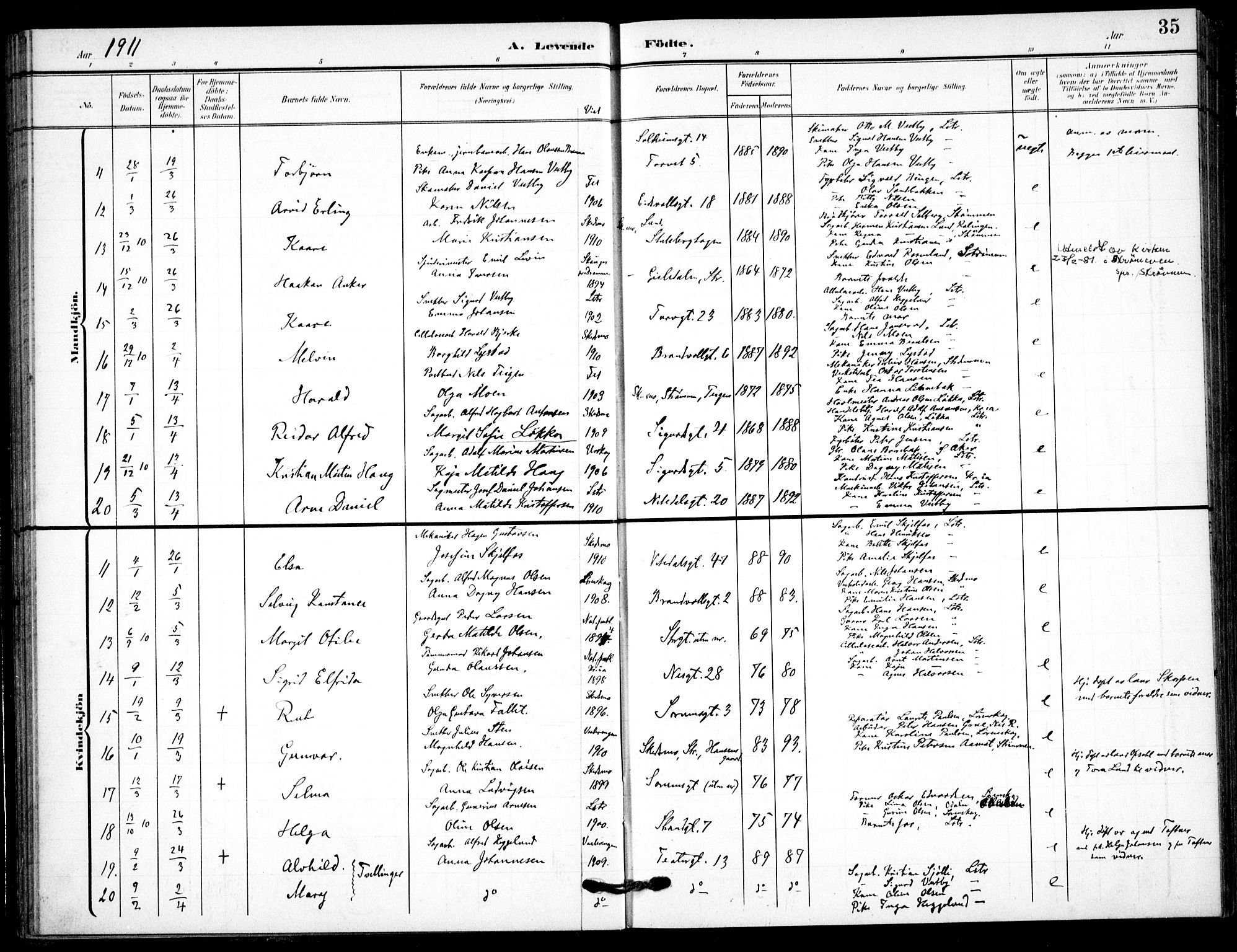 Skedsmo prestekontor Kirkebøker, SAO/A-10033a/F/Fc/L0001: Parish register (official) no. III 1, 1908-1916, p. 35