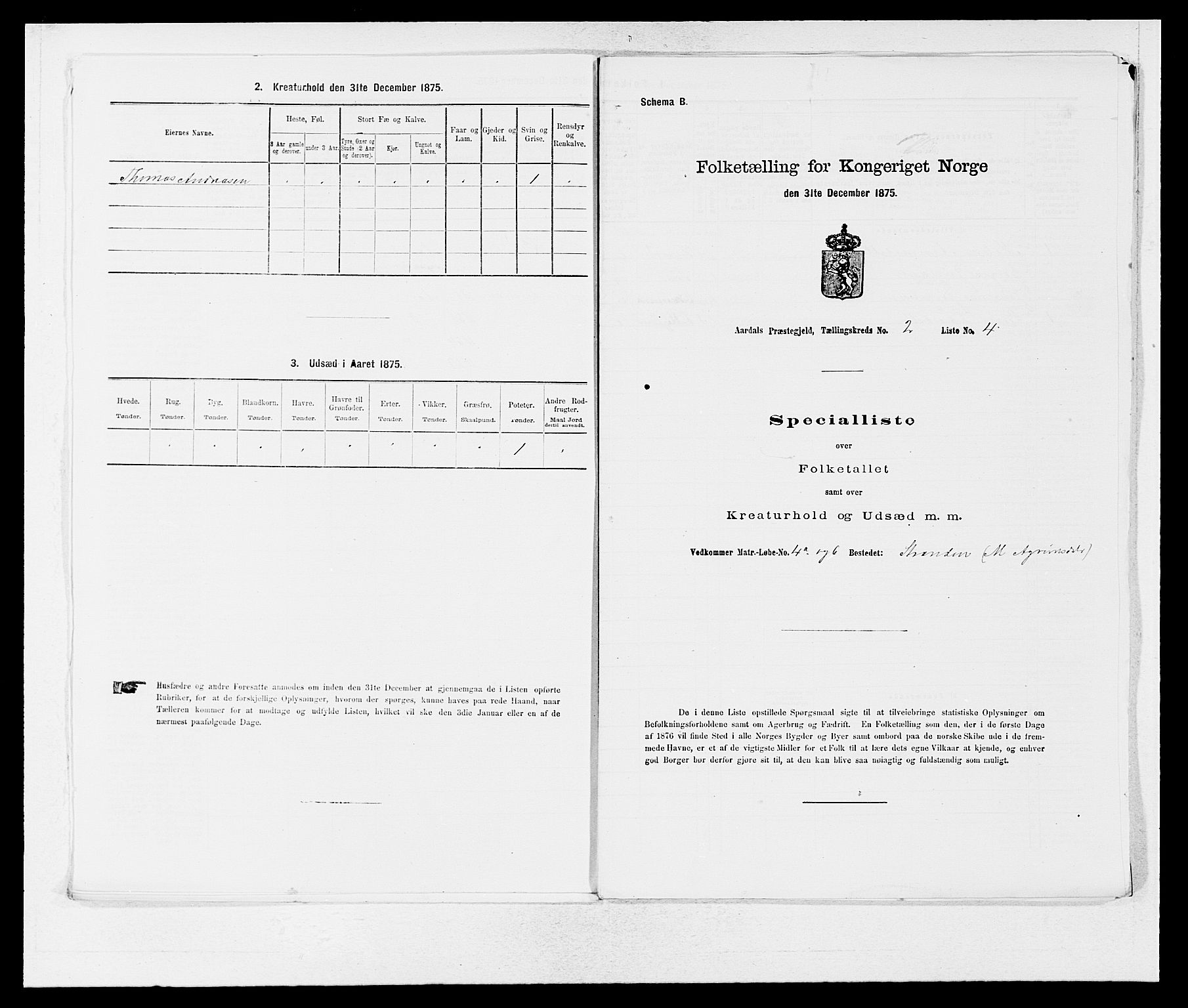 SAB, 1875 census for 1424P Årdal, 1875, p. 184