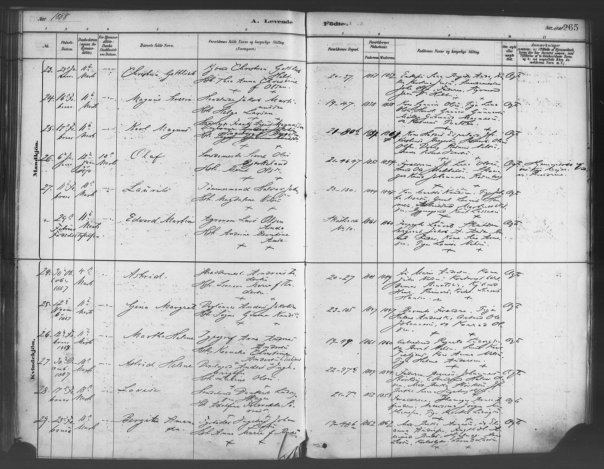 Korskirken sokneprestembete, SAB/A-76101/H/Haa/L0021: Parish register (official) no. B 7, 1878-1889, p. 265