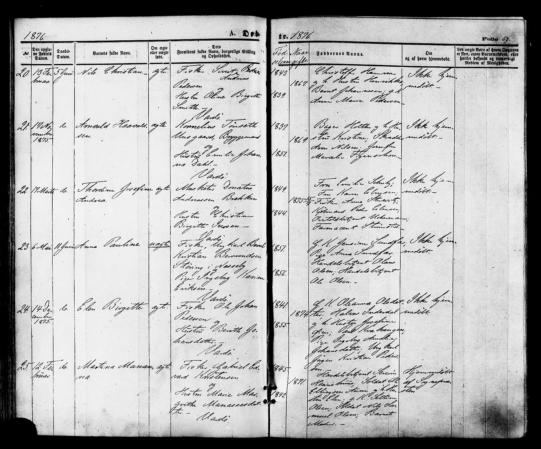 Vardø sokneprestkontor, AV/SATØ-S-1332/H/Ha/L0005kirke: Parish register (official) no. 5, 1872-1878, p. 67