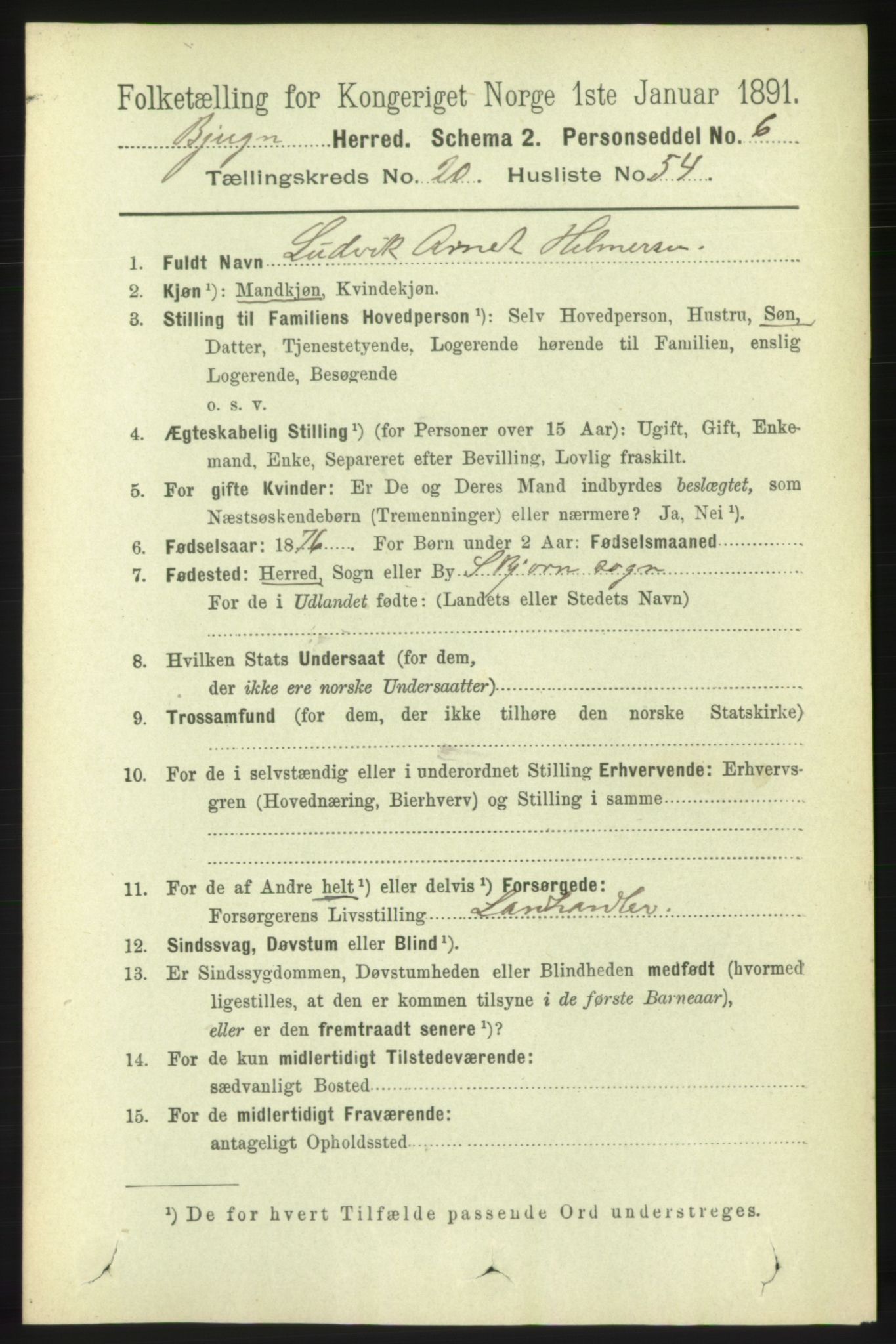 RA, 1891 census for 1627 Bjugn, 1891, p. 5732