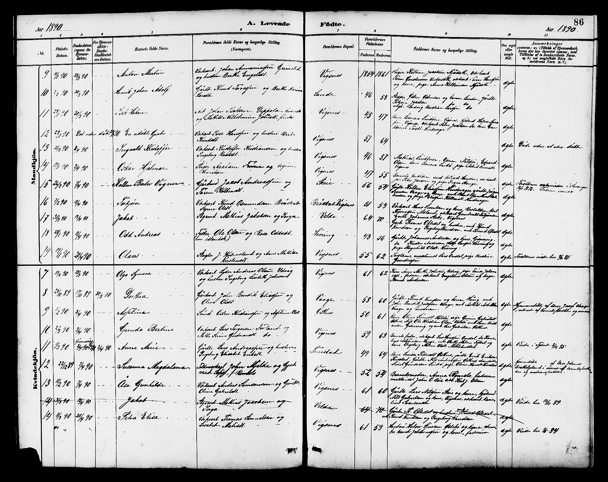 Avaldsnes sokneprestkontor, SAST/A -101851/H/Ha/Hab/L0007: Parish register (copy) no. B 7, 1885-1909, p. 86