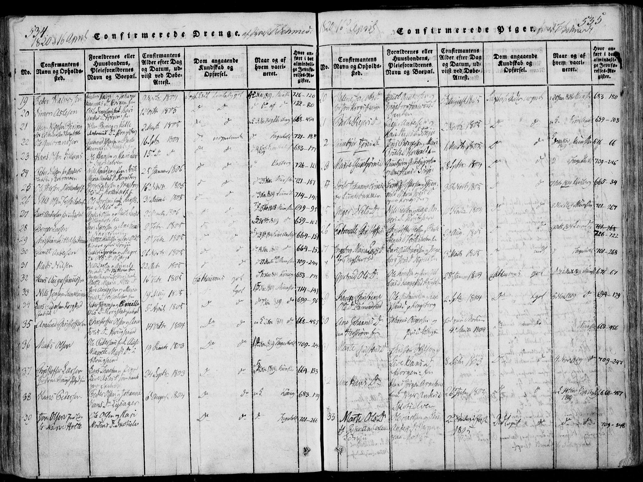 Eiker kirkebøker, AV/SAKO-A-4/F/Fa/L0011: Parish register (official) no. I 11, 1814-1827, p. 534-535