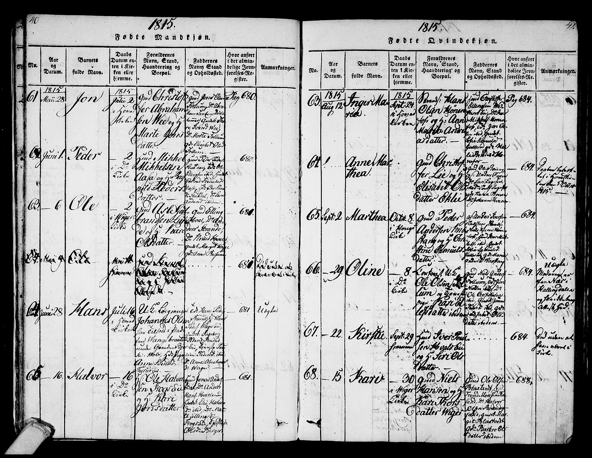 Norderhov kirkebøker, AV/SAKO-A-237/F/Fa/L0008: Parish register (official) no. 8, 1814-1833, p. 40-41